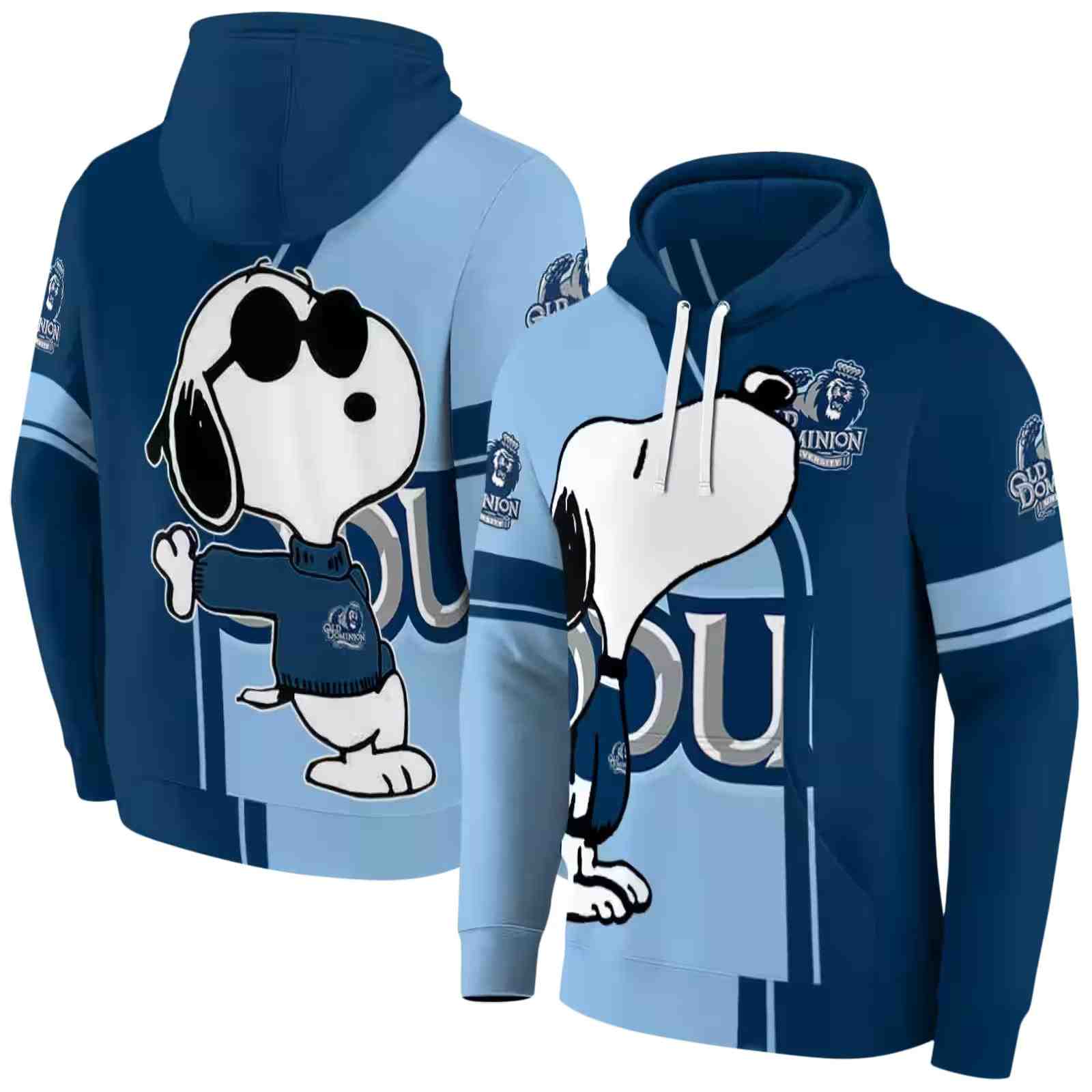 old dominion monarchs playful snoopy blue hoodie fashion forward