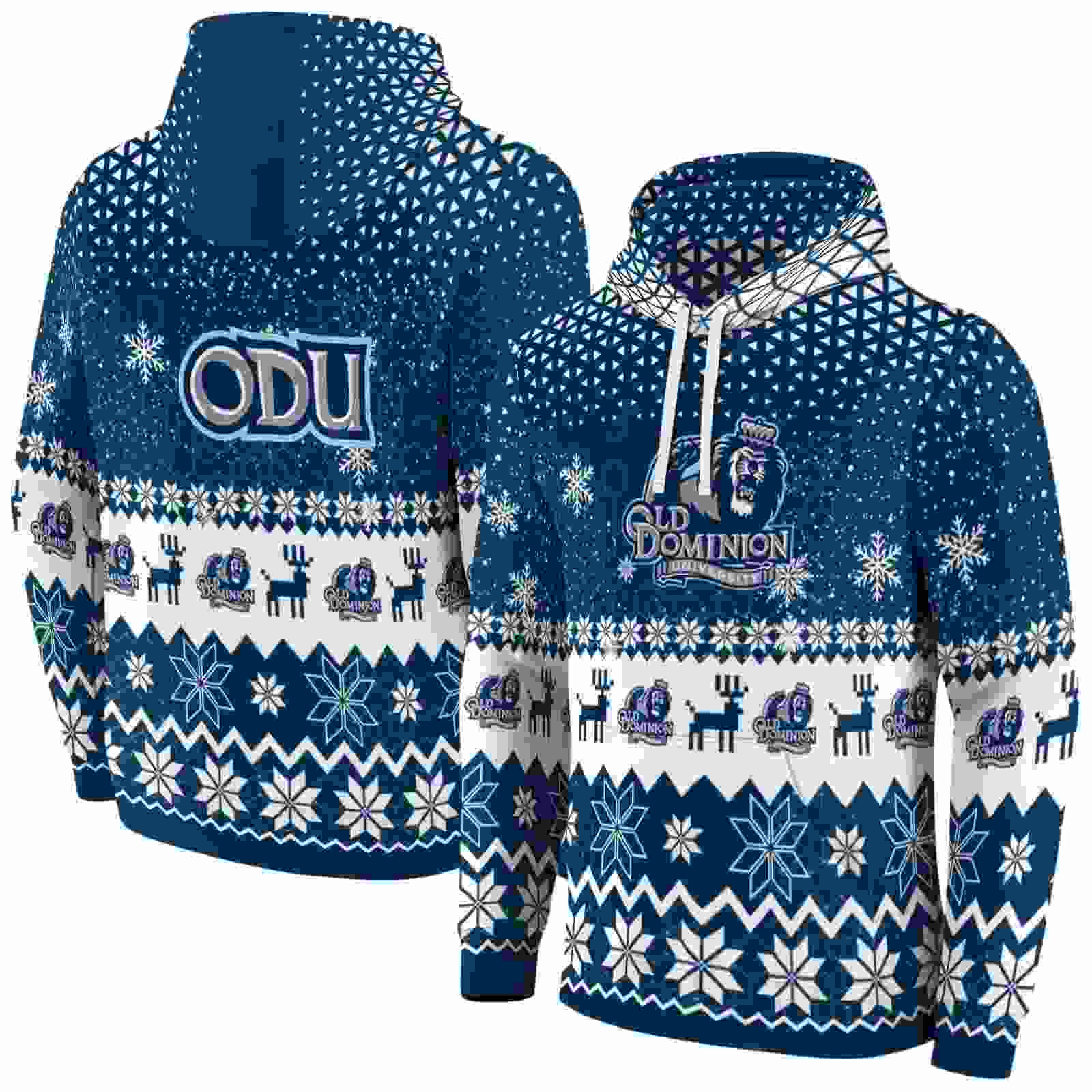 old dominion monarchs reindeer motif blue hoodie fashion forward