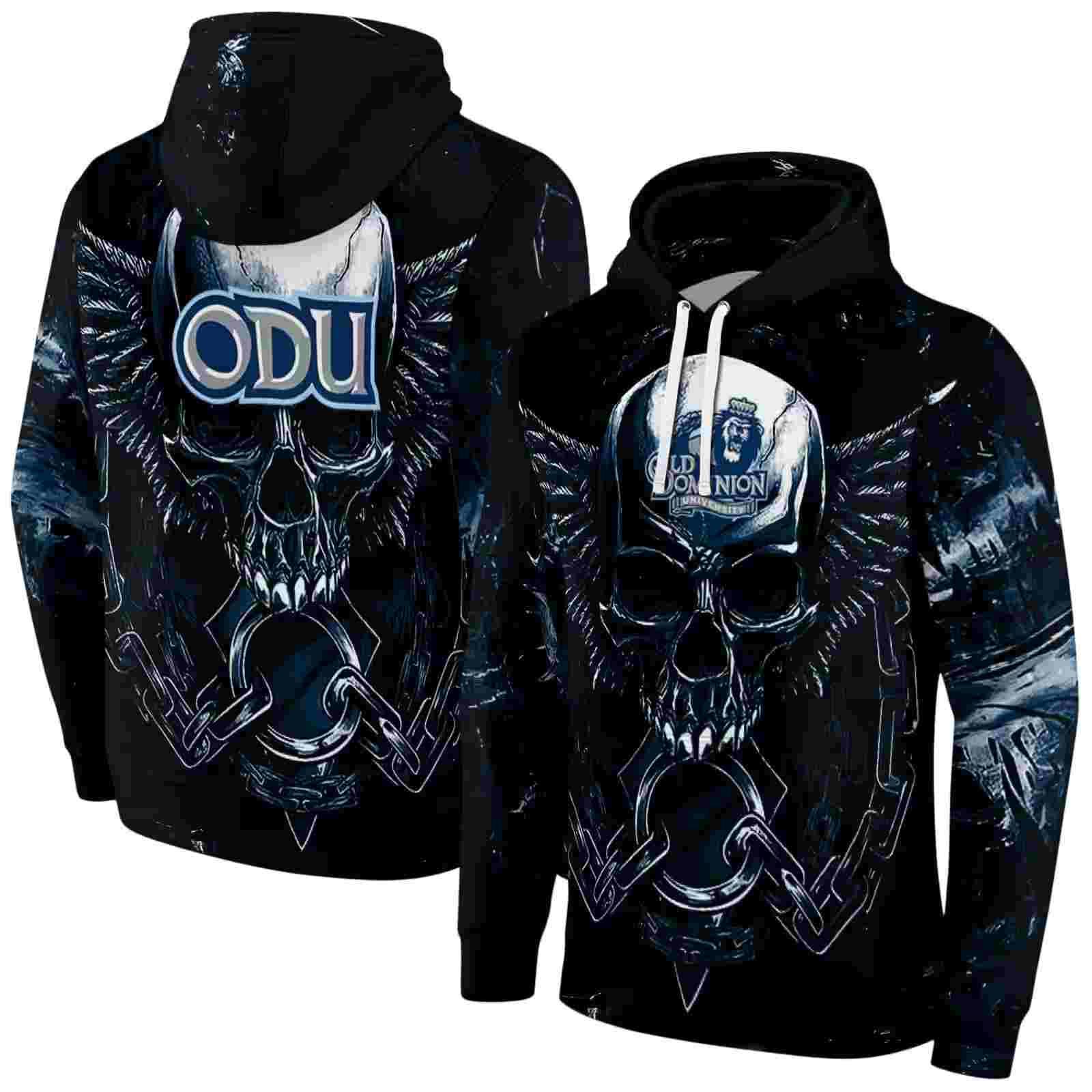 old dominion monarchs skull artwork blue black hoodie fashion forward