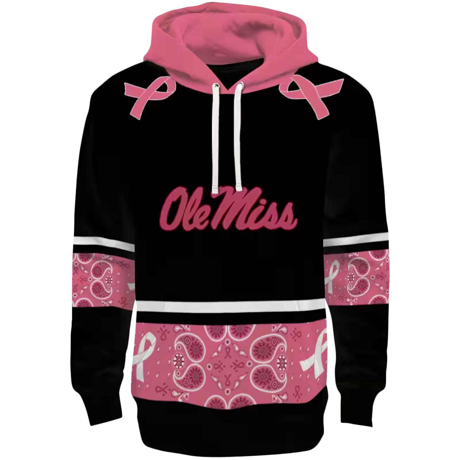 Ole Miss Rebels Awareness Ribbon Black Pink Hoodie
