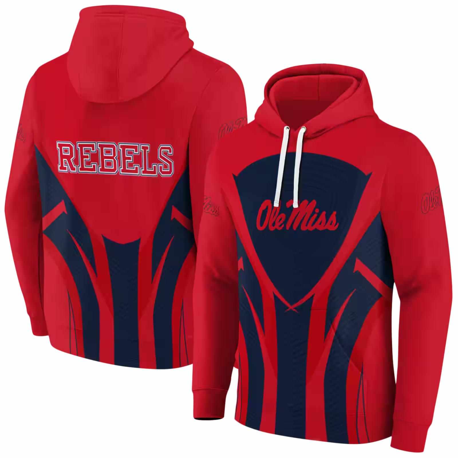 ole miss rebels concentric lines red black hoodie fashion forward