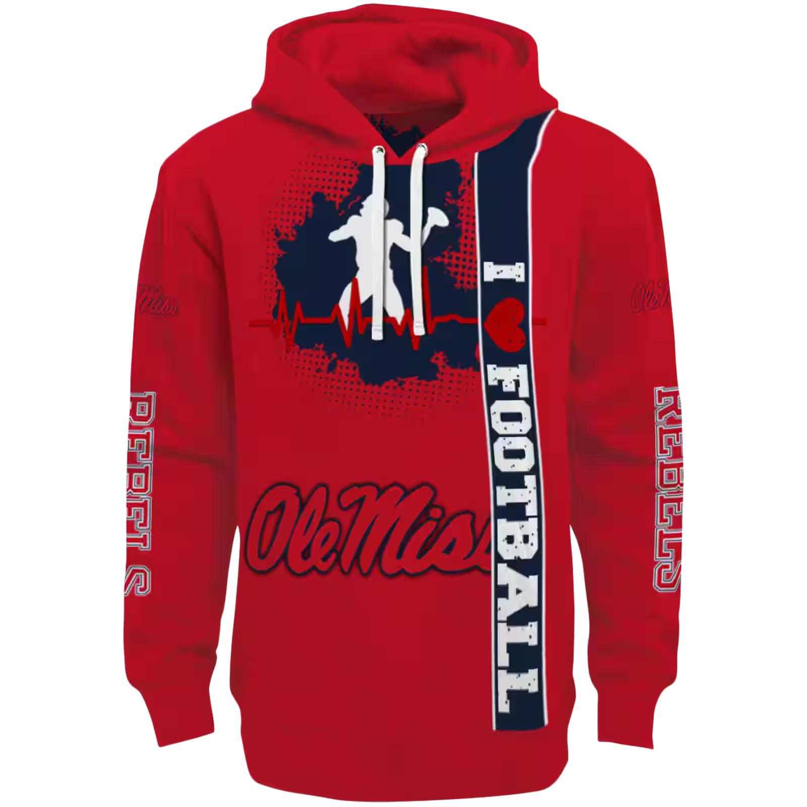 Ole Miss Rebels Football Heartbeat Red Hoodie