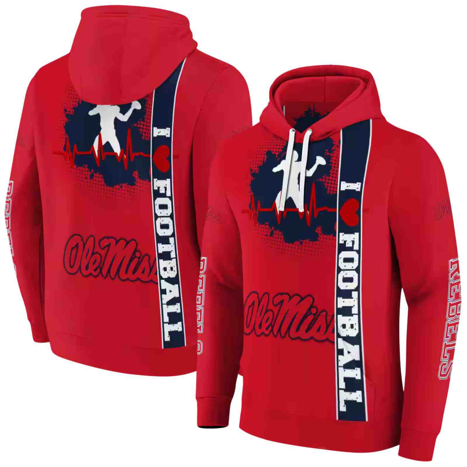 ole miss rebels football heartbeat red hoodie fashion forward