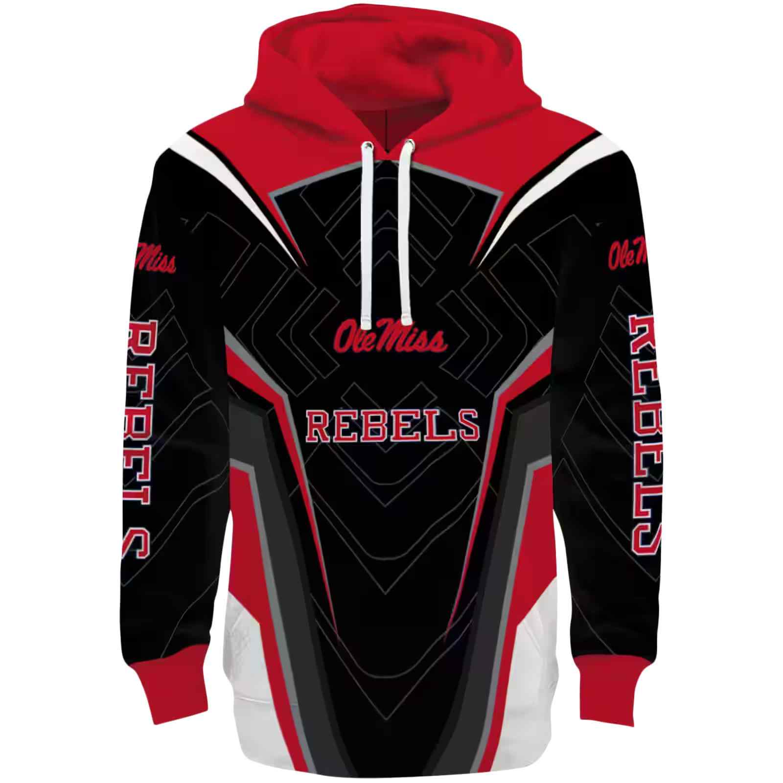 Ole Miss Rebels Futuristic Pattern Red Black Hoodie