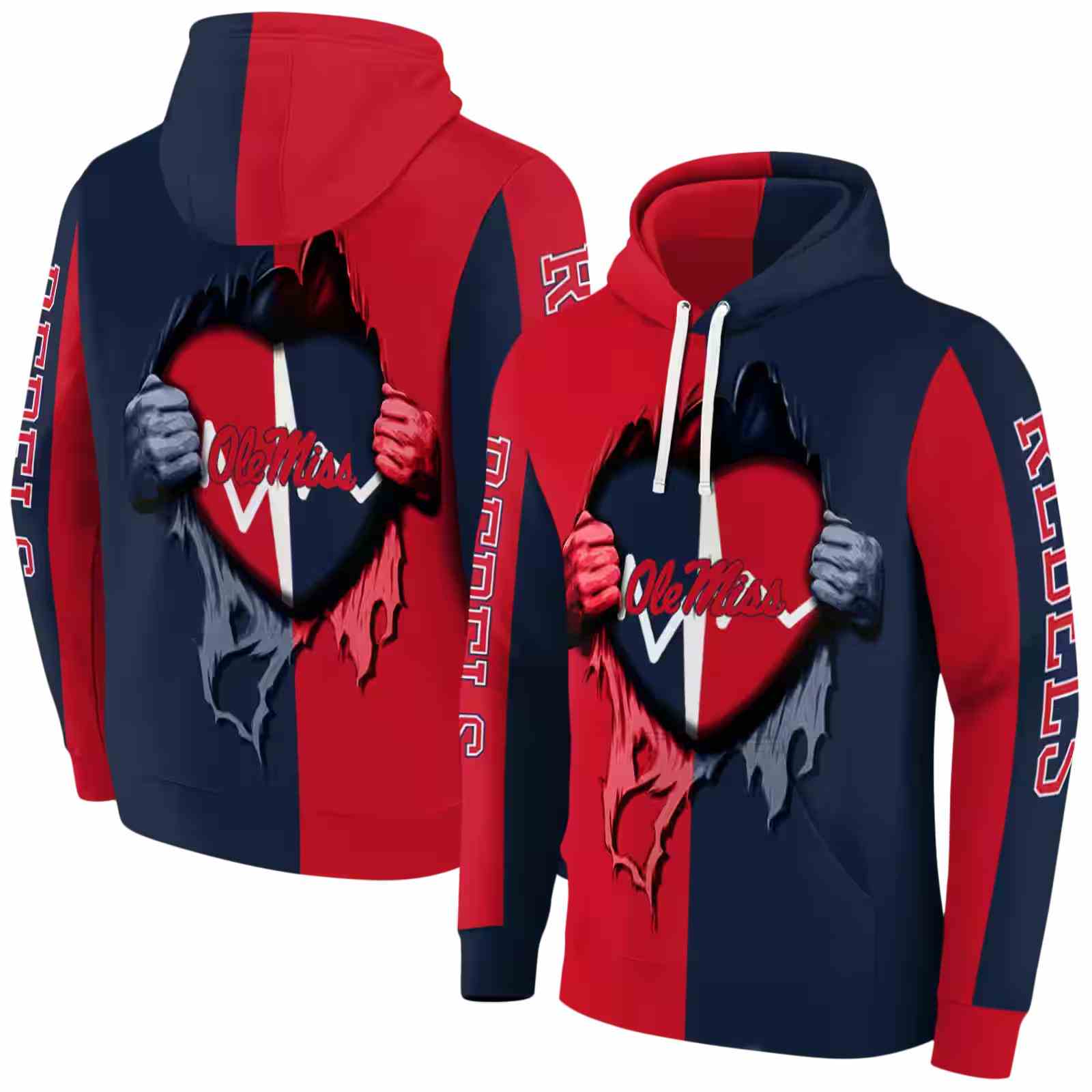 ole miss rebels heartbeat graphic red hoodie fashion forward