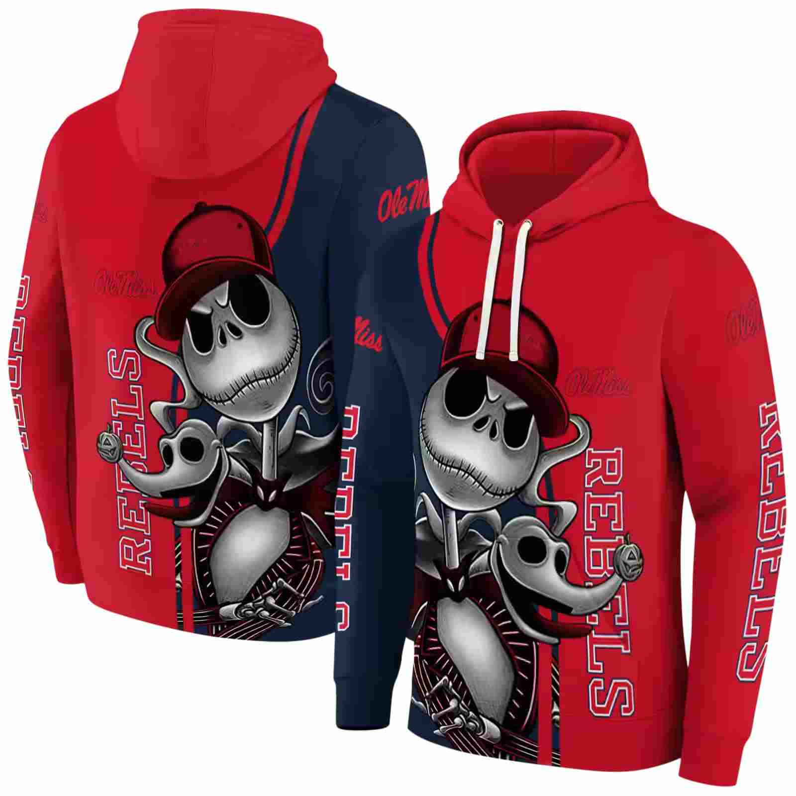 ole miss rebels jack skellington red hoodie fashion forward