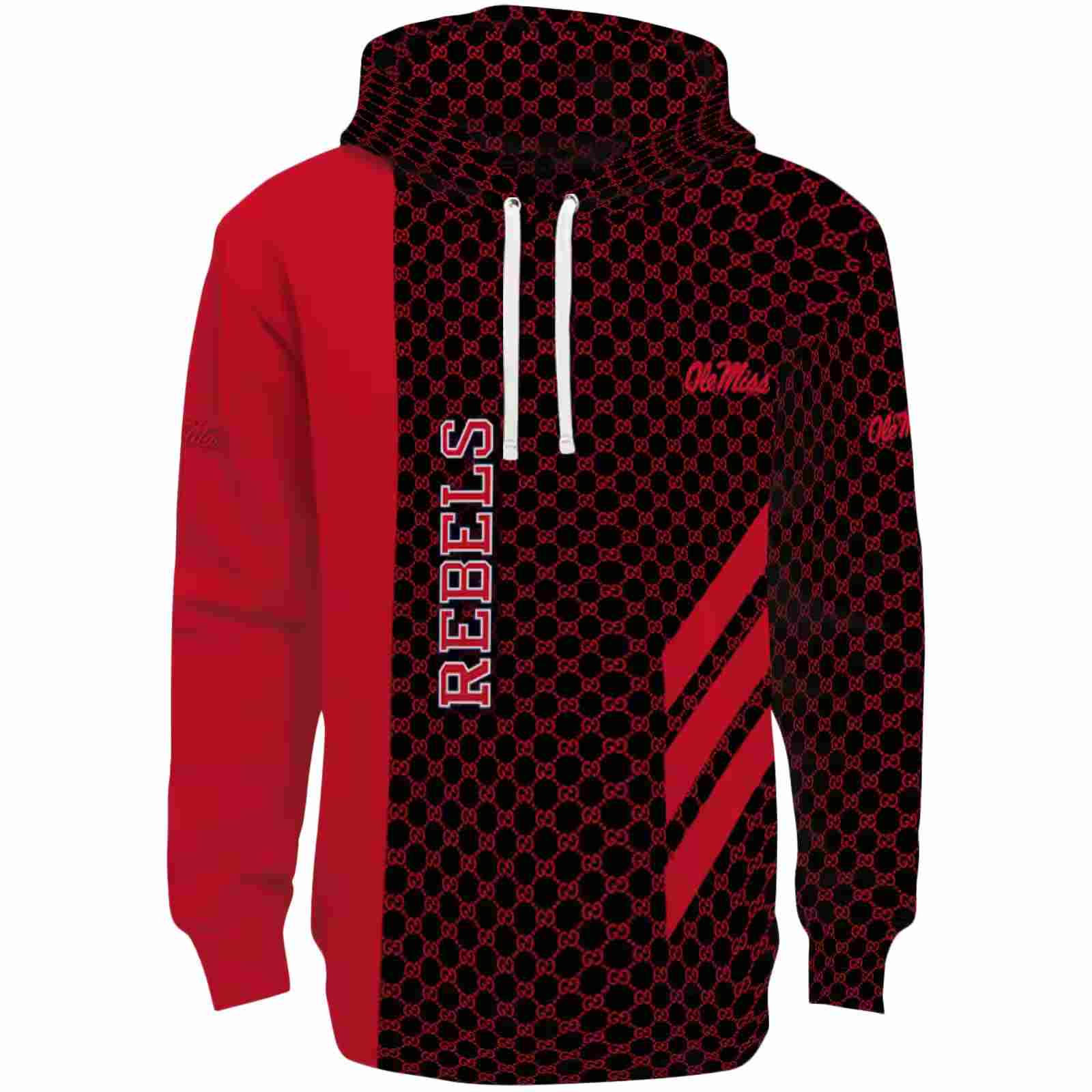 Ole Miss Rebels Monogram Pattern Red Hoodie