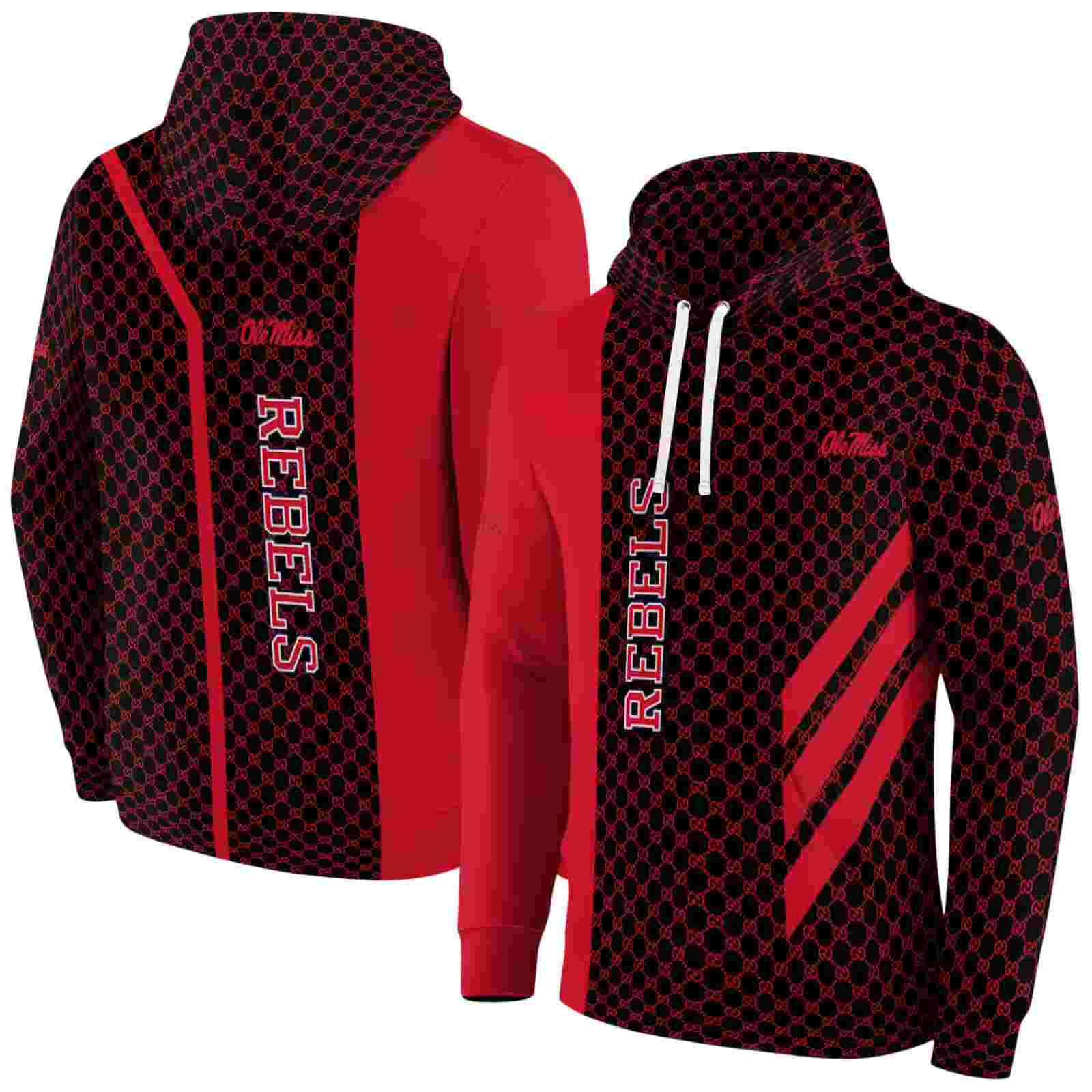 ole miss rebels monogram pattern red hoodie fashion forward