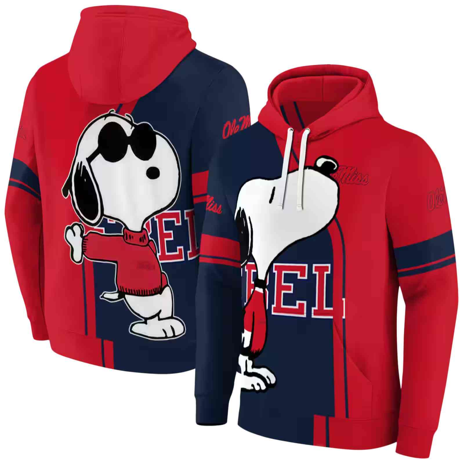 ole miss rebels playful snoopy red hoodie fashion forward