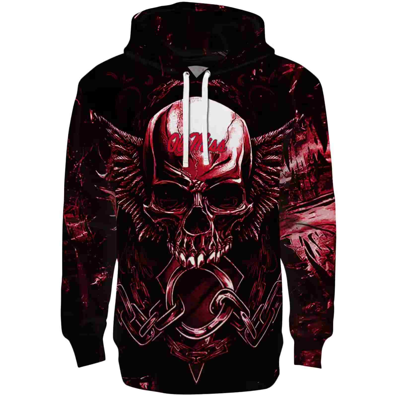 Ole Miss Rebels Skull Artwork Red Black Hoodie