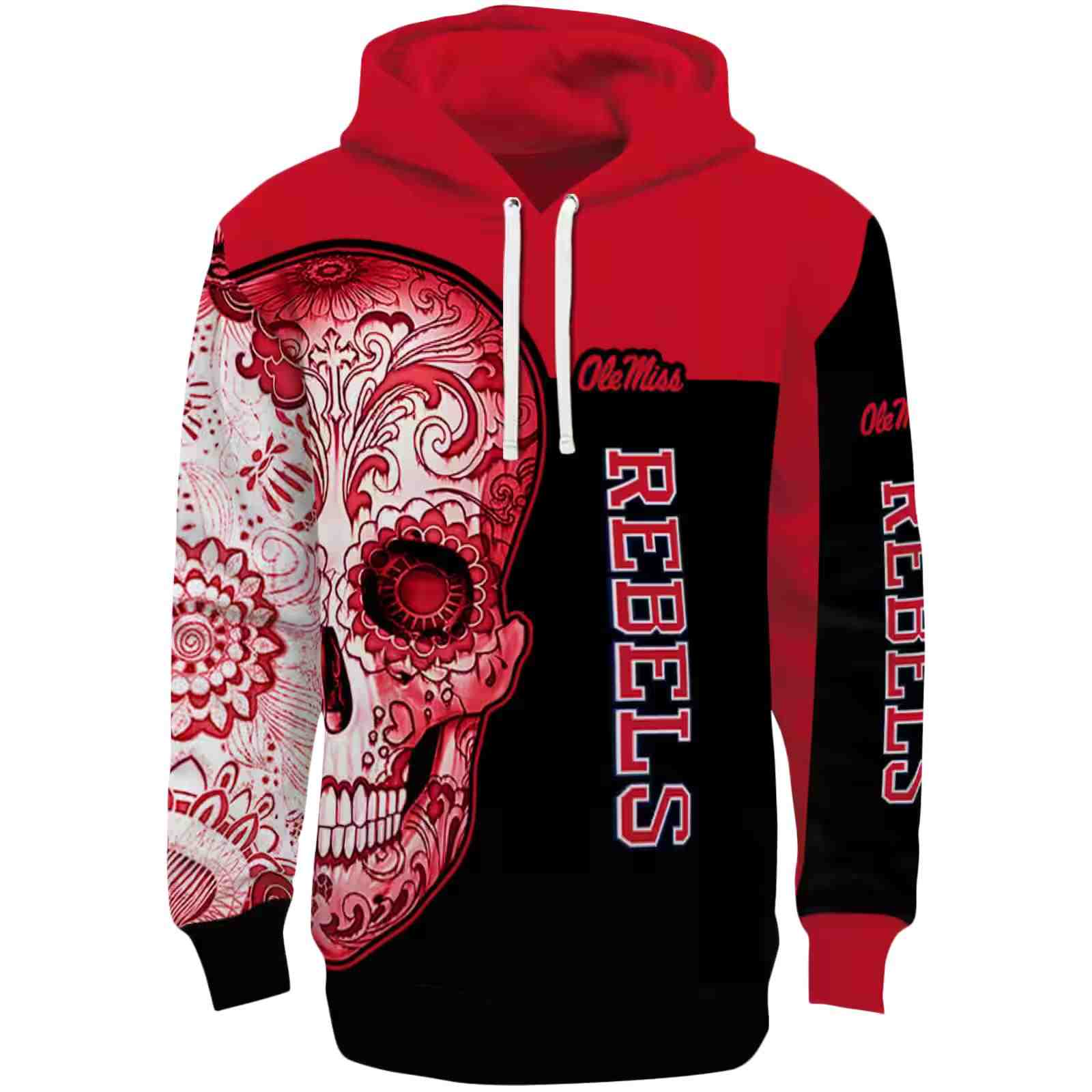 Ole Miss Rebels Sugar Skull Red Black Hoodie