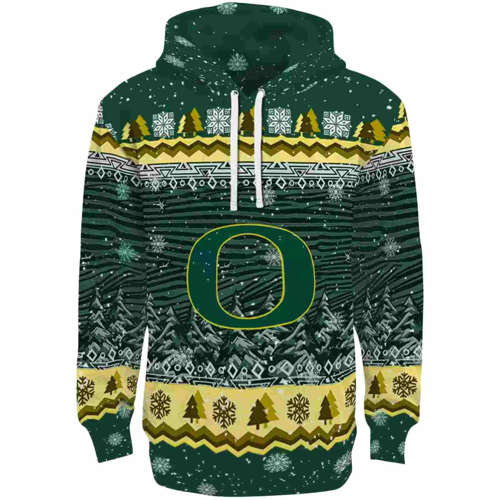 Oregon Ducks Christmas Trees Green Hoodie