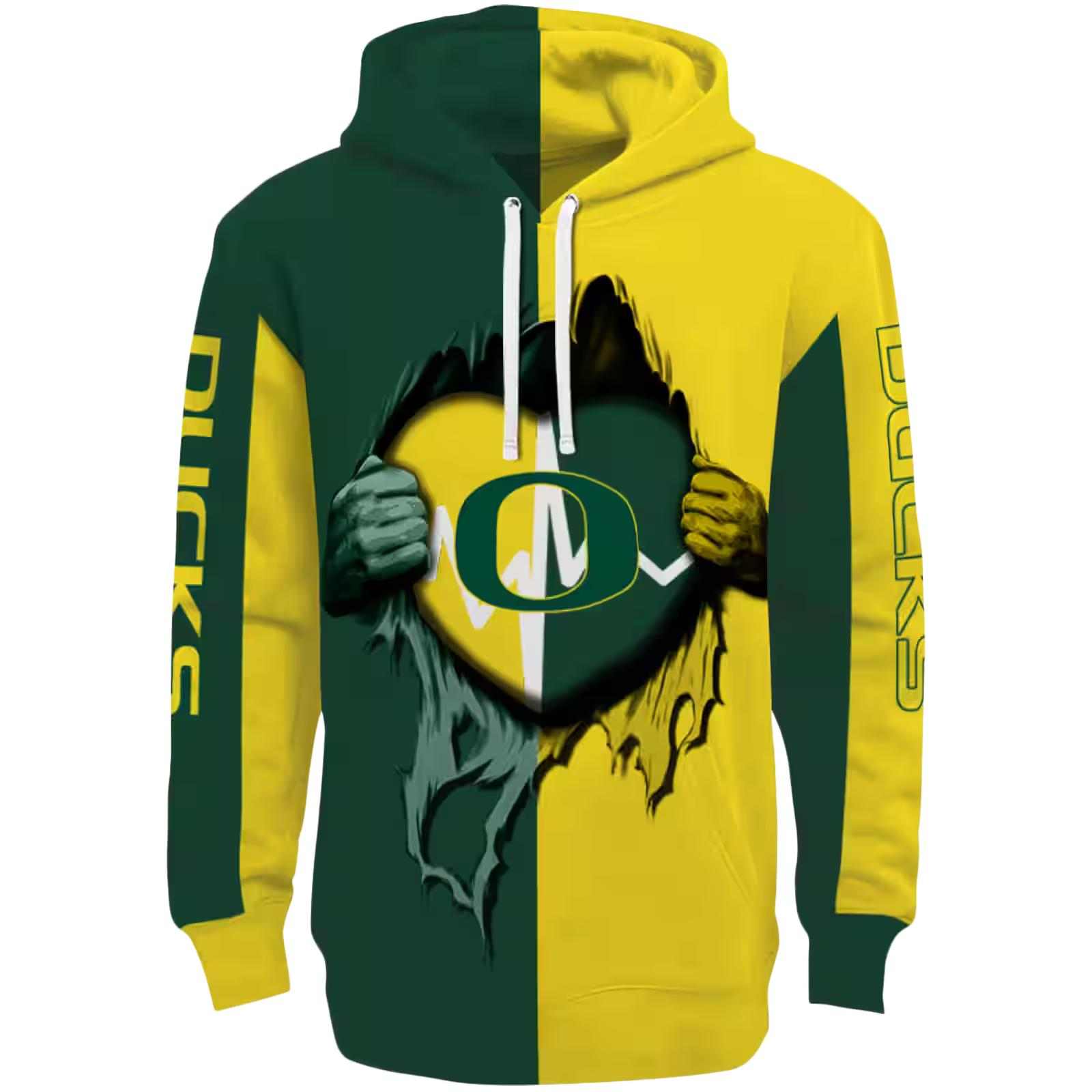 Oregon Ducks Heartbeat Graphic Green Hoodie