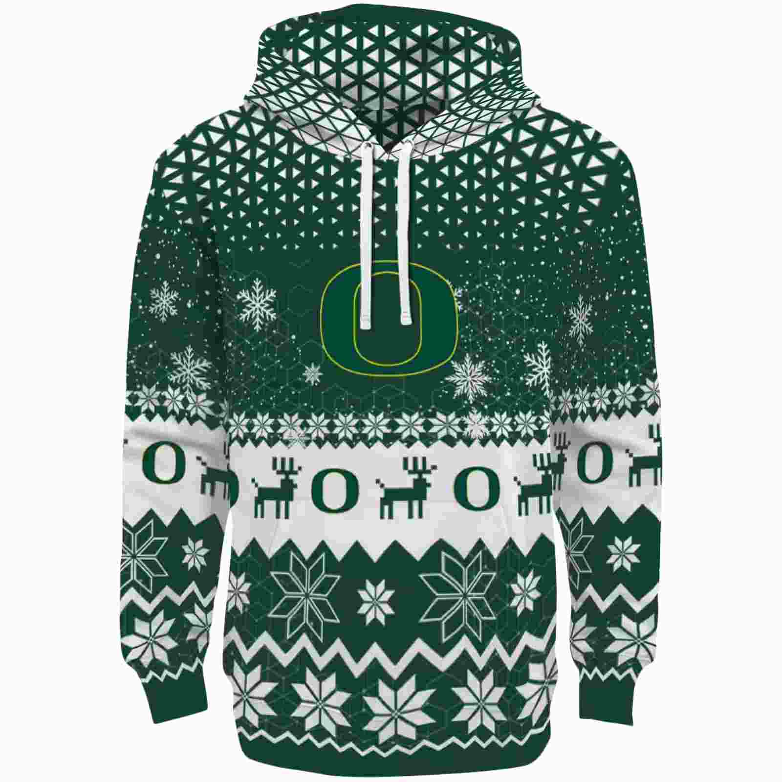 Oregon Ducks Reindeer Motif Green Hoodie