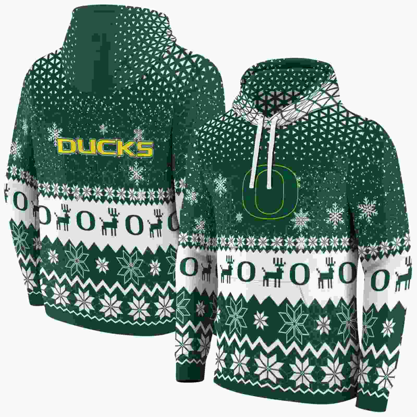 oregon ducks reindeer motif green hoodie fashion forward