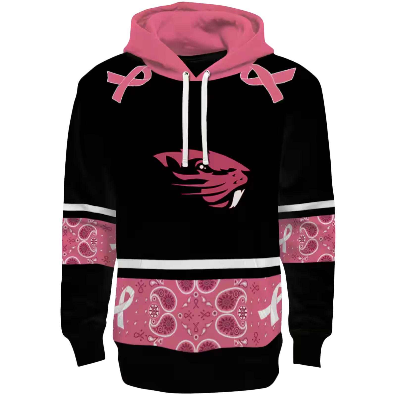 Oregon State Beavers Awareness Ribbon Black Pink Hoodie