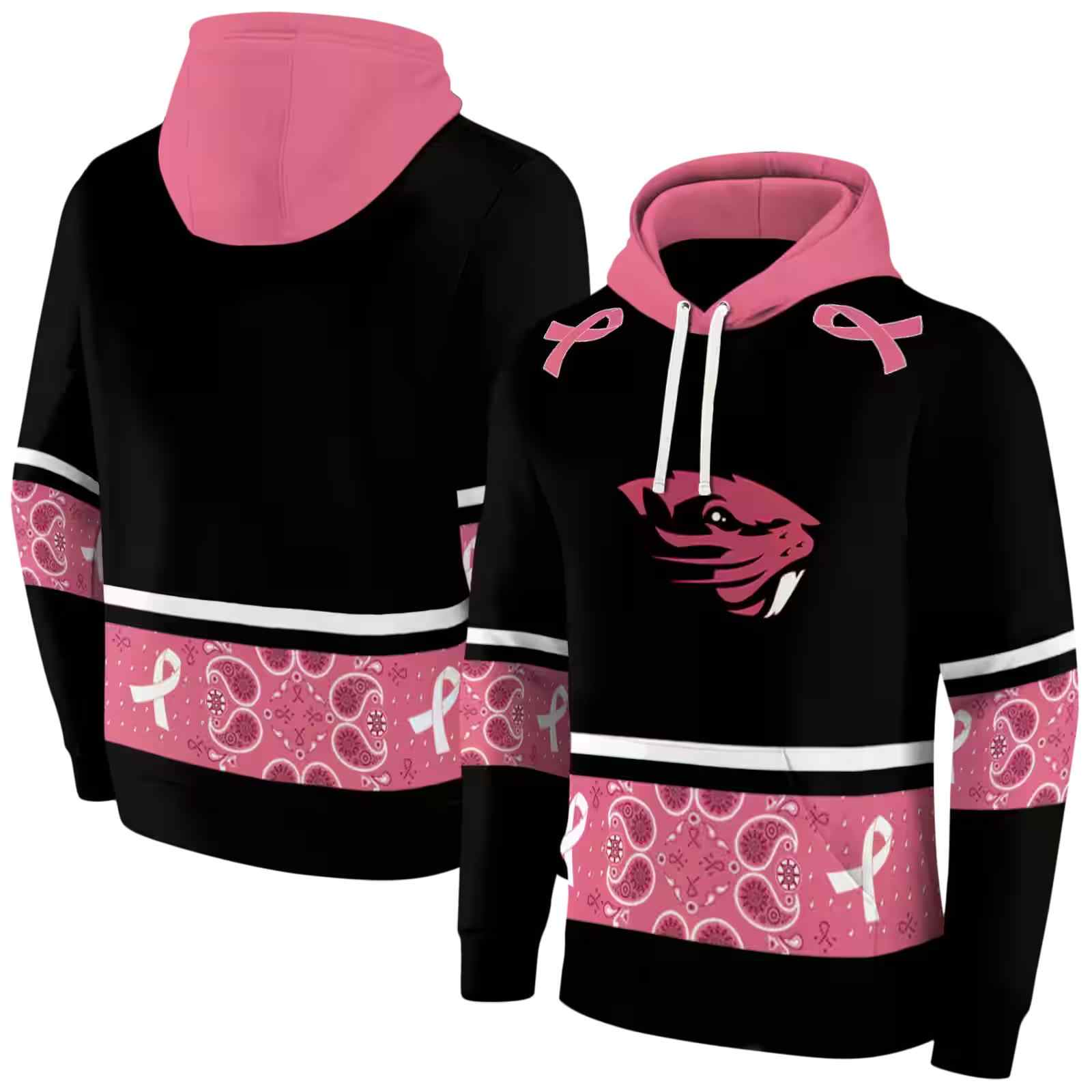 oregon state beavers awareness ribbon black pink hoodie fashion forward