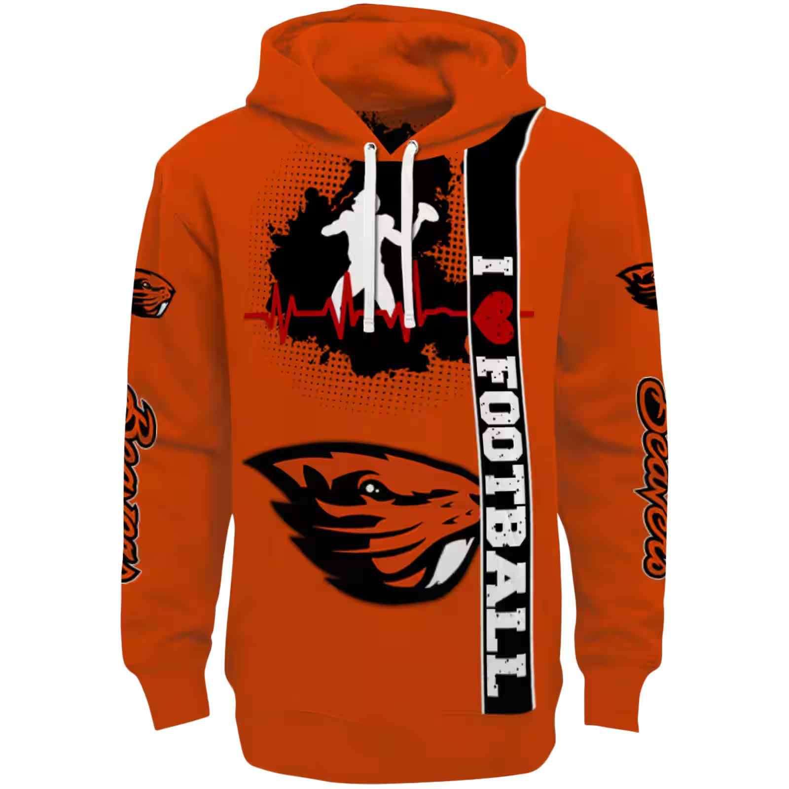 Oregon State Beavers Football Heartbeat Orange Hoodie