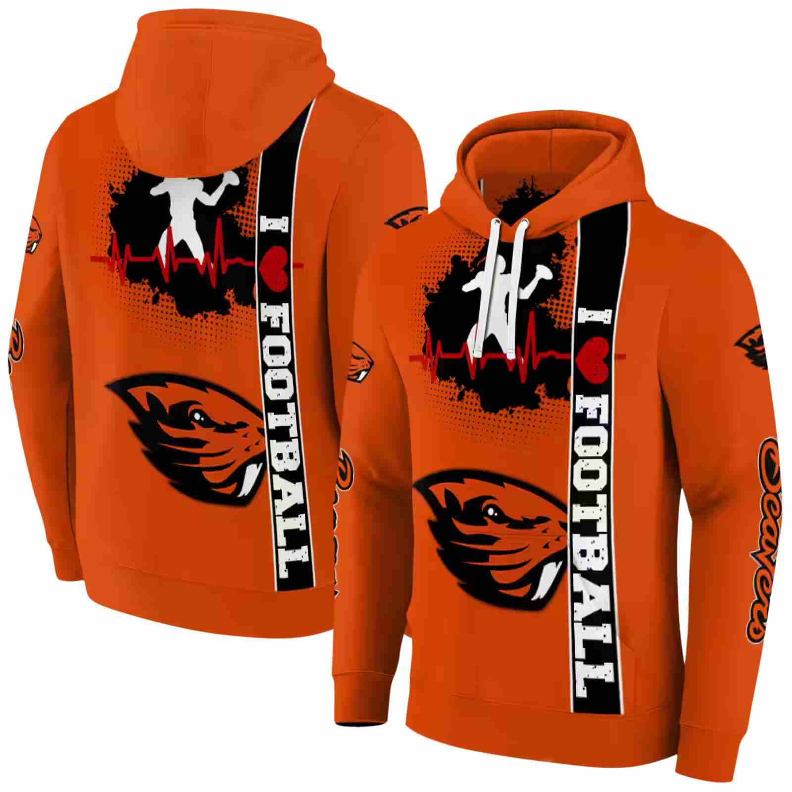 oregon state beavers football heartbeat orange hoodie fashion forward