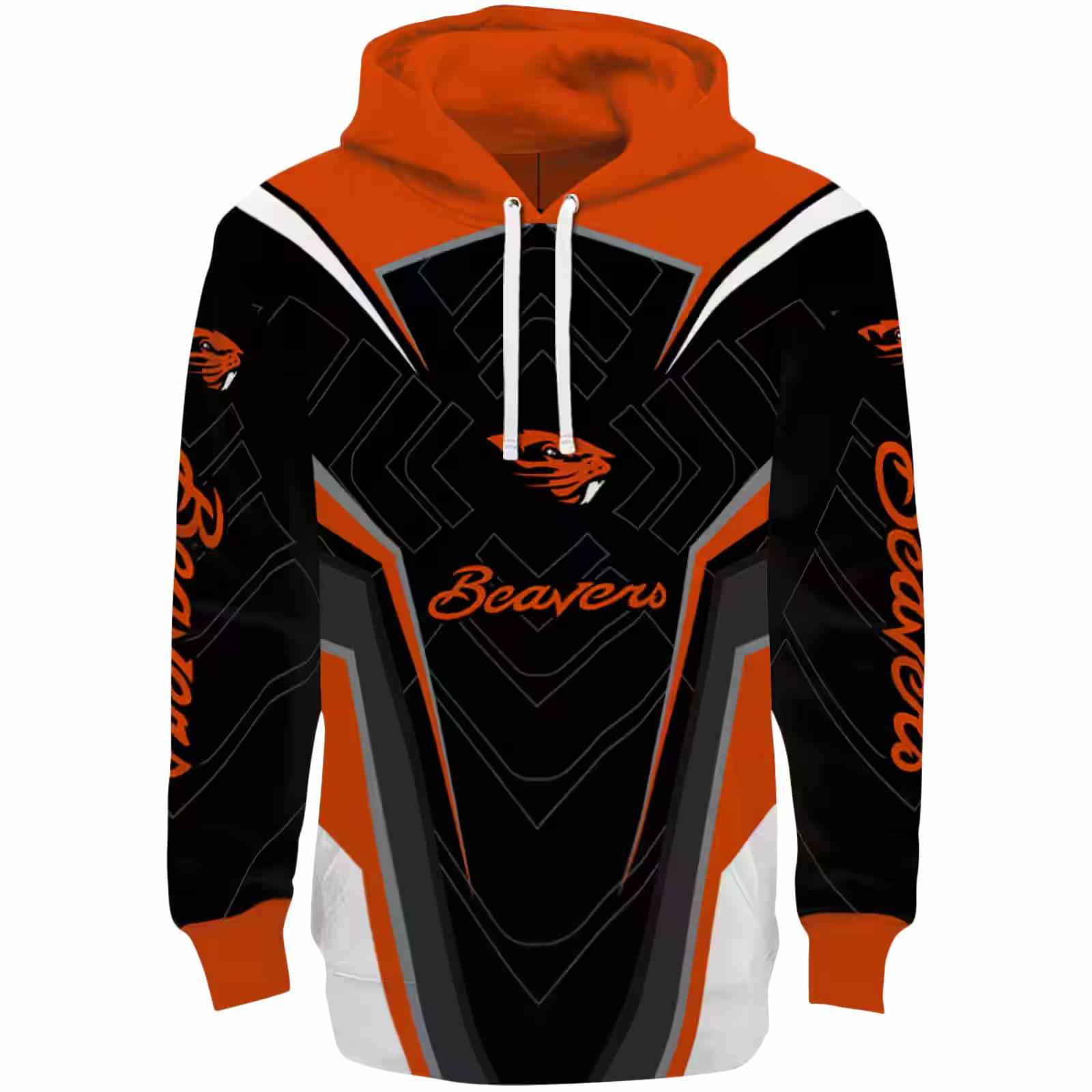 Oregon State Beavers Futuristic Pattern Orange Black Hoodie