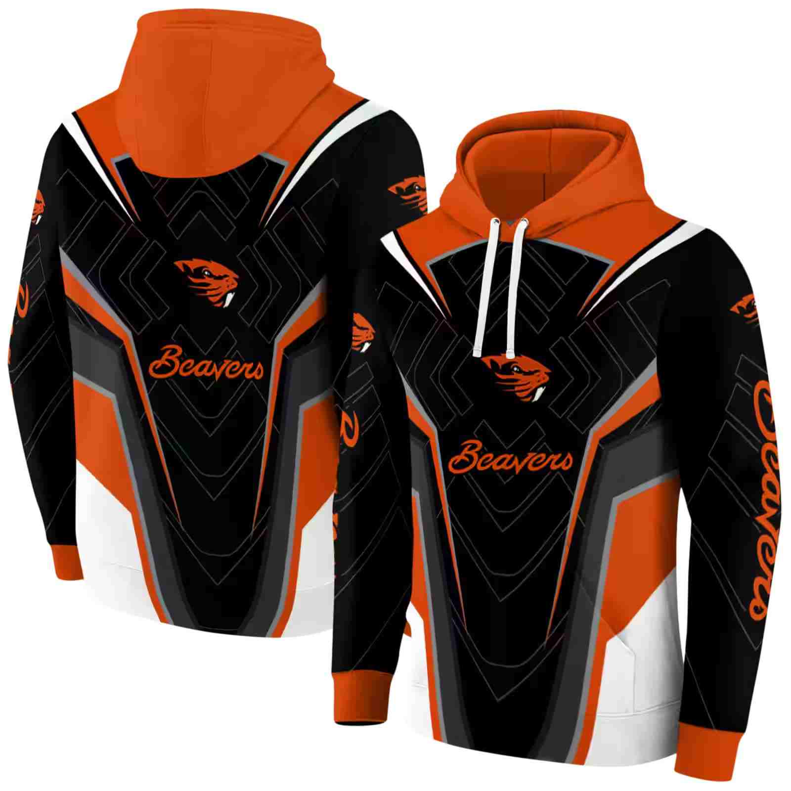 oregon state beavers futuristic pattern orange black hoodie fashion forward