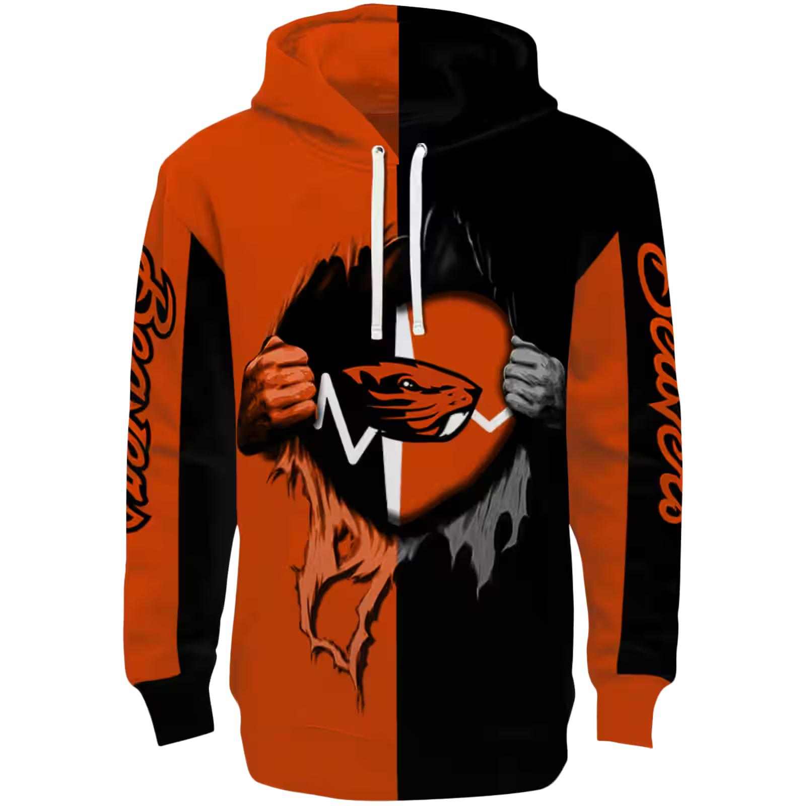 Oregon State Beavers Heartbeat Graphic Orange Hoodie