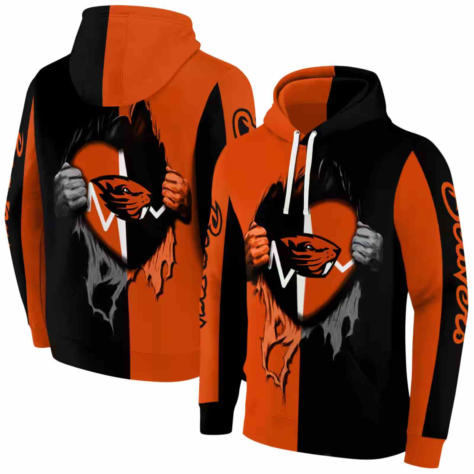 oregon state beavers heartbeat graphic orange hoodie fashion forward