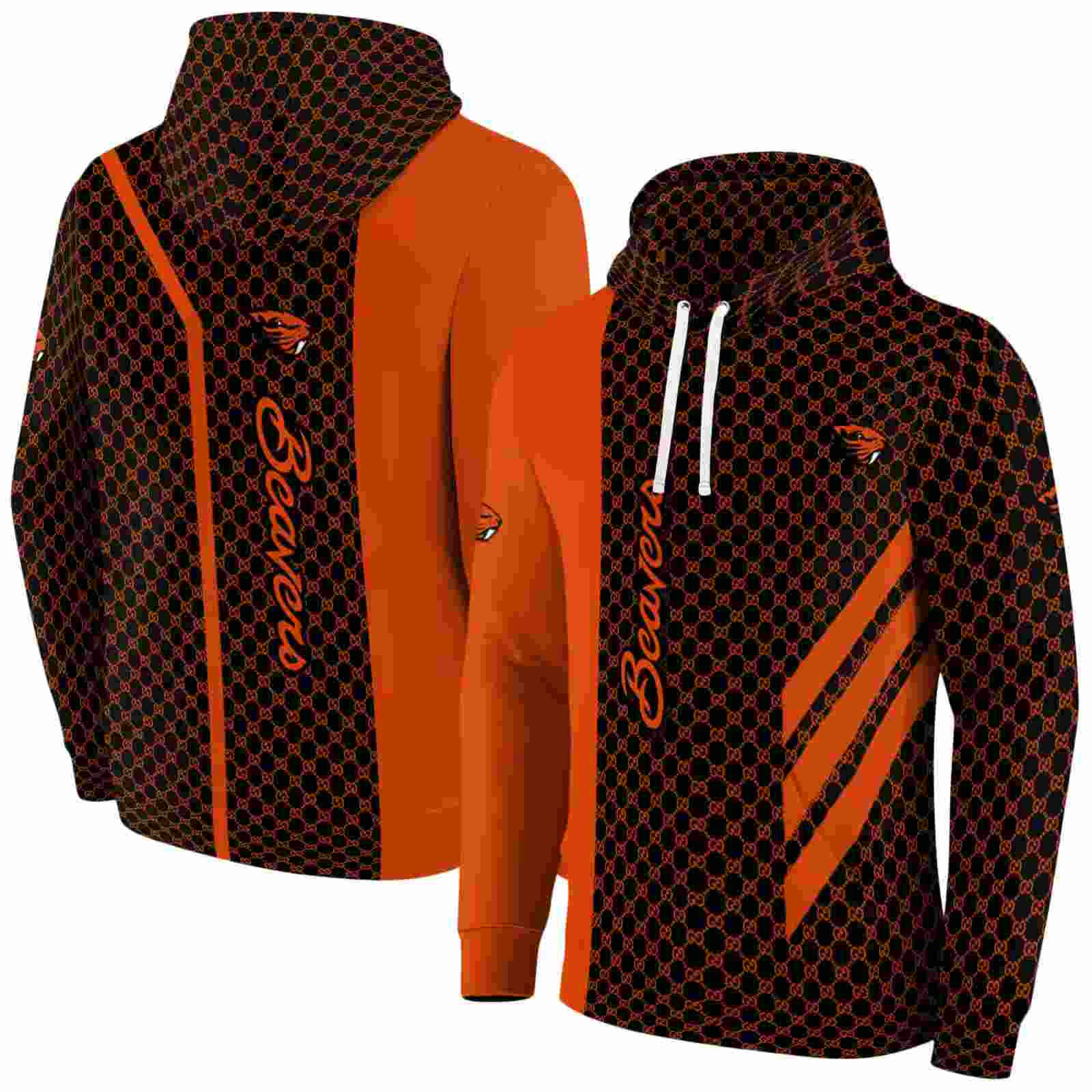 oregon state beavers monogram pattern orange hoodie fashion forward