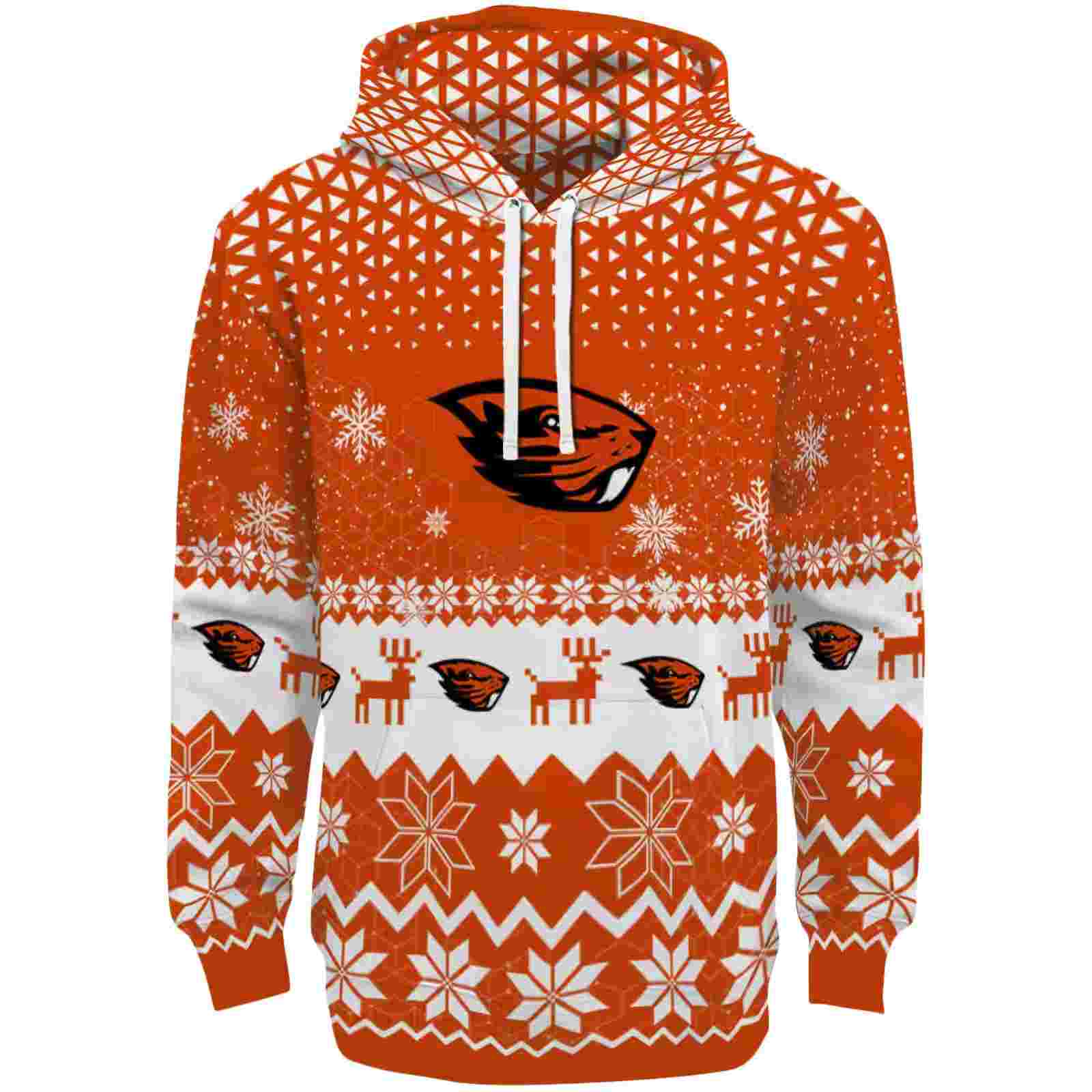 Oregon State Beavers Reindeer Motif Orange Hoodie