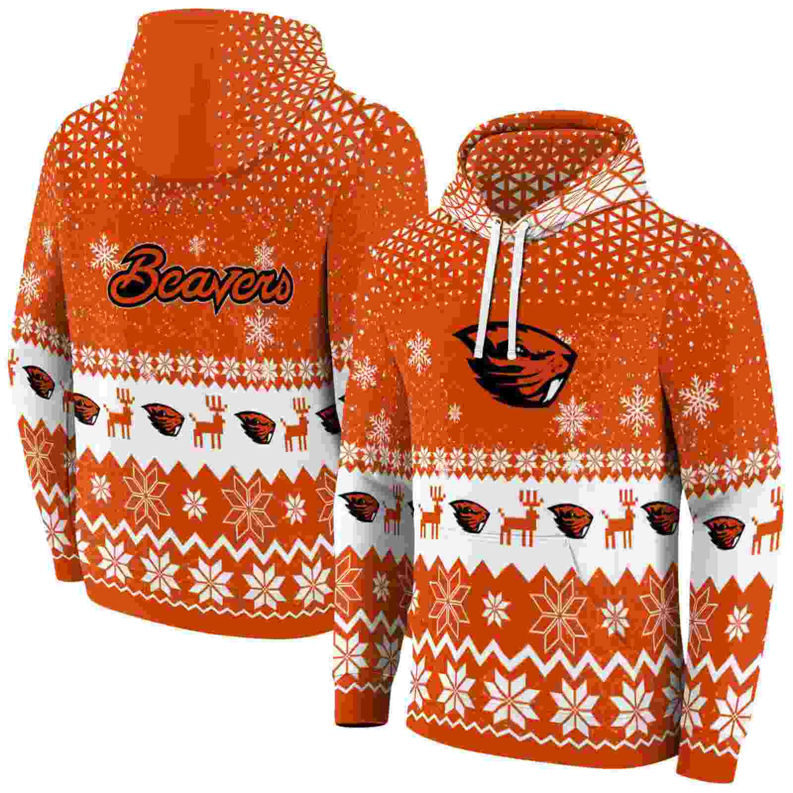 oregon state beavers reindeer motif orange hoodie fashion forward