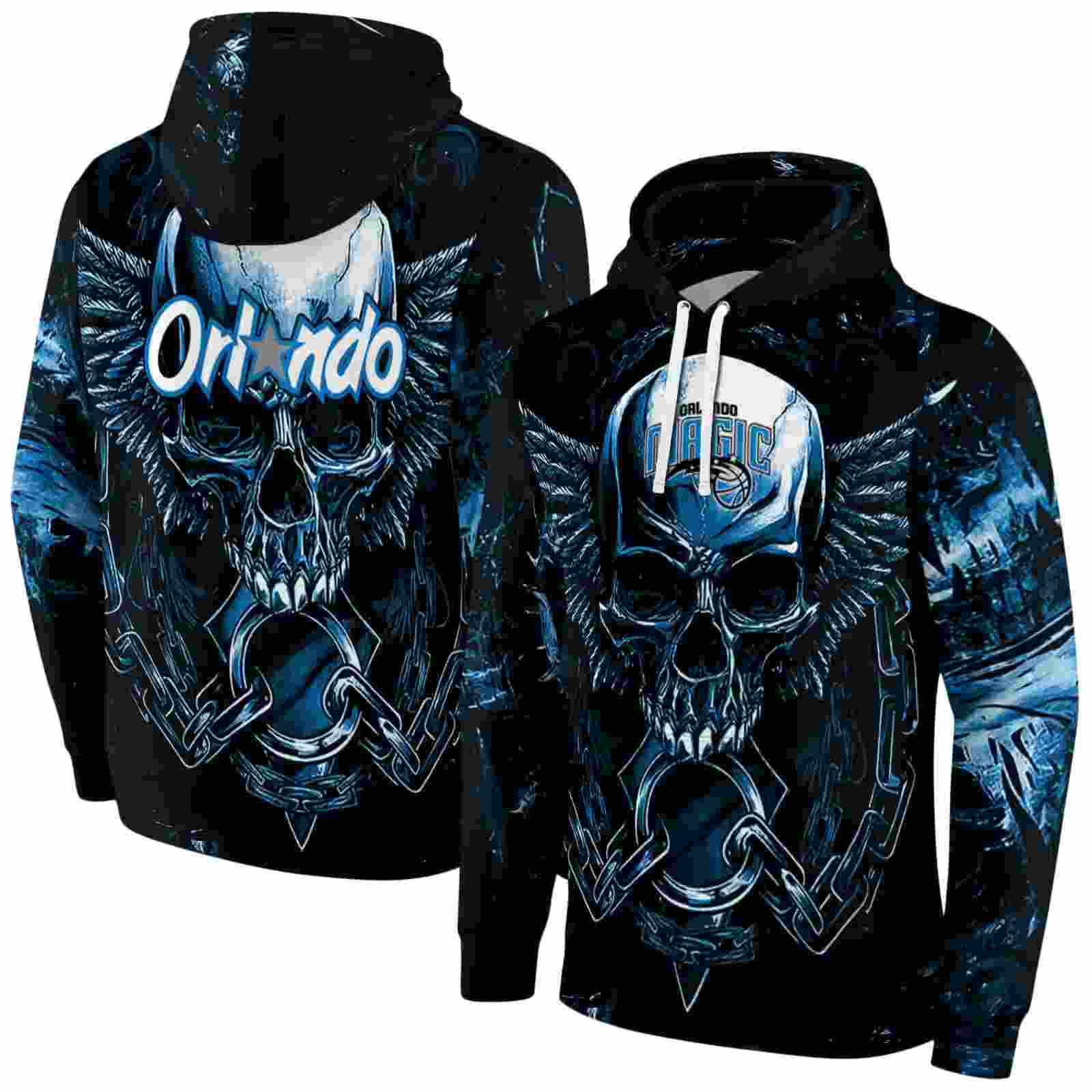 orlando magic skull artwork blue black hoodie fashion forward