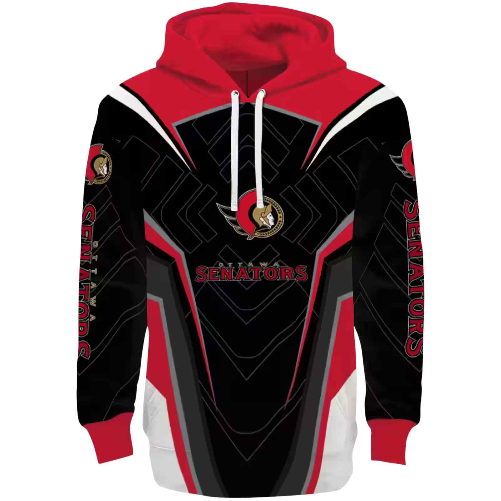 Ottawa Senators Futuristic Pattern Red Black Hoodie