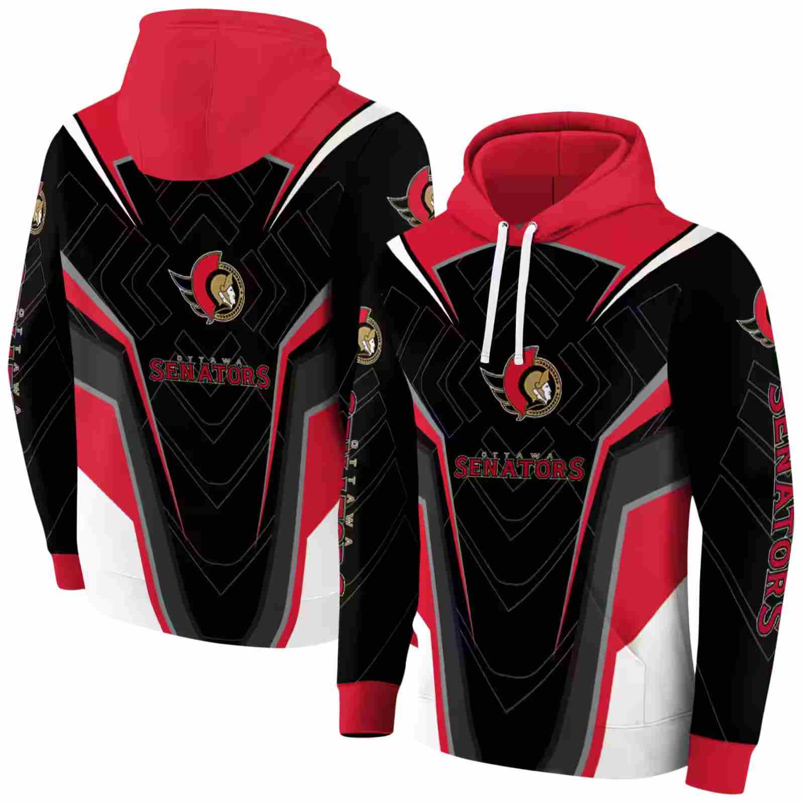 ottawa senators futuristic pattern red black hoodie fashion forward