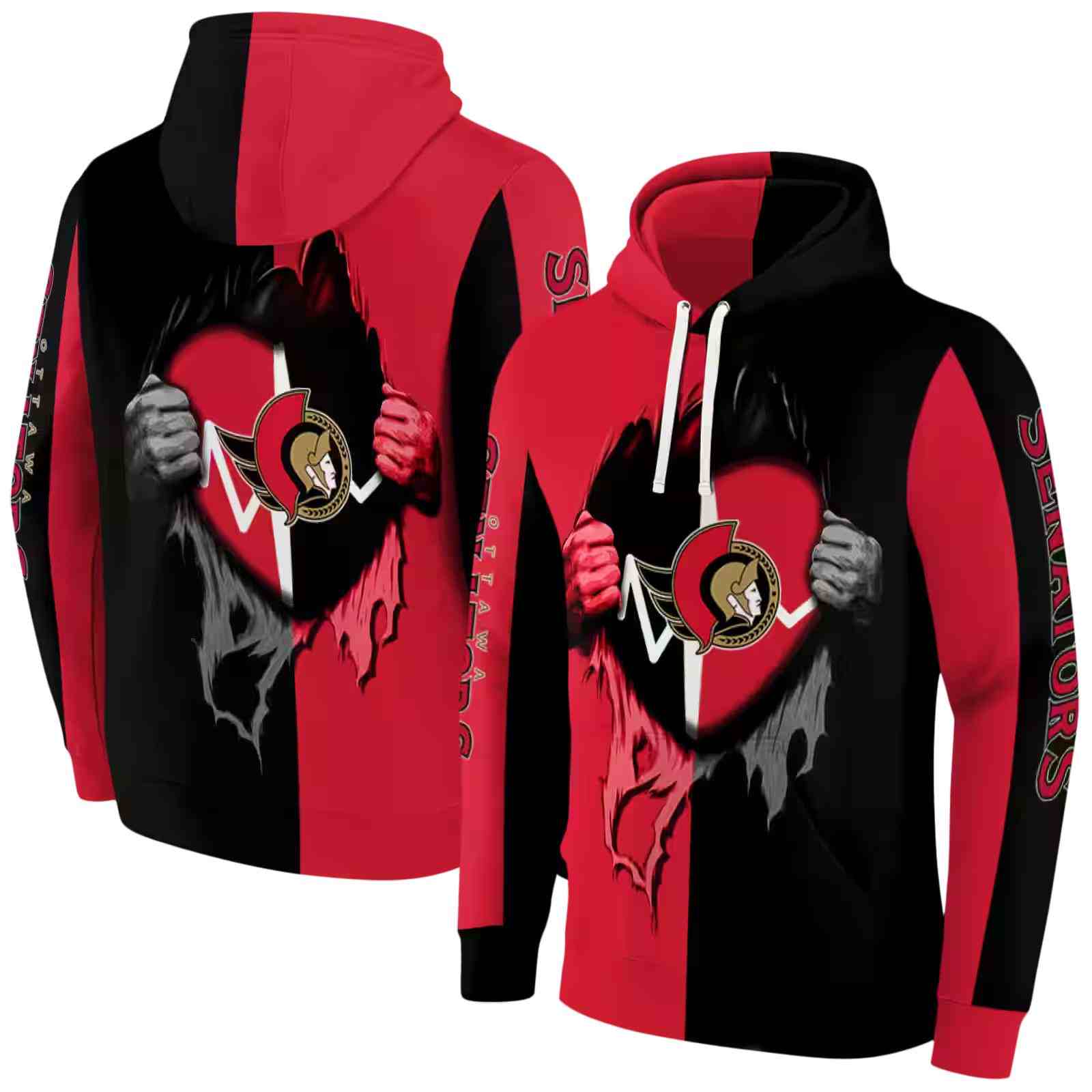 ottawa senators heartbeat graphic red hoodie fashion forward