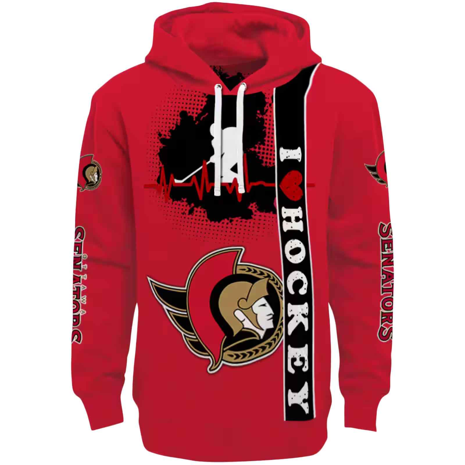 Ottawa Senators Hockey Heartbeat Red Hoodie