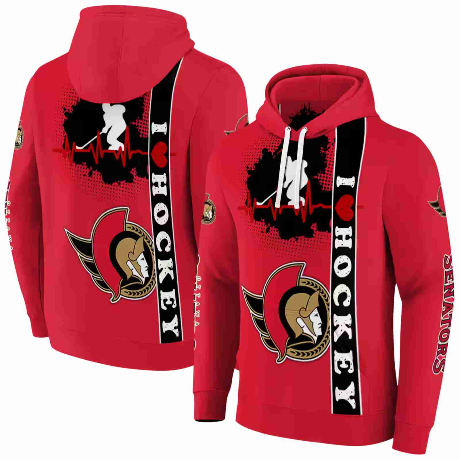 ottawa senators hockey heartbeat red hoodie fashion forward