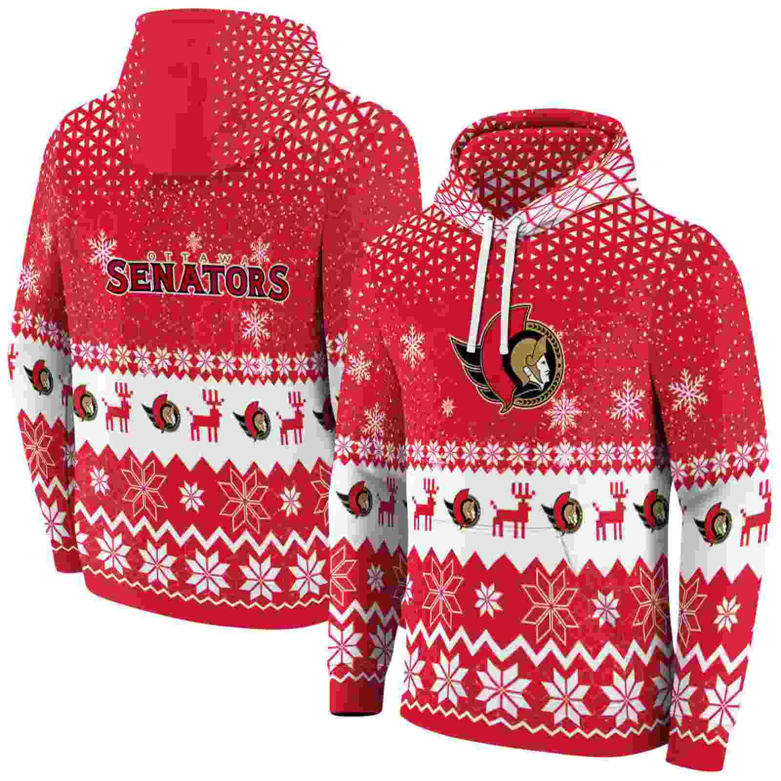 ottawa senators reindeer motif red hoodie fashion forward