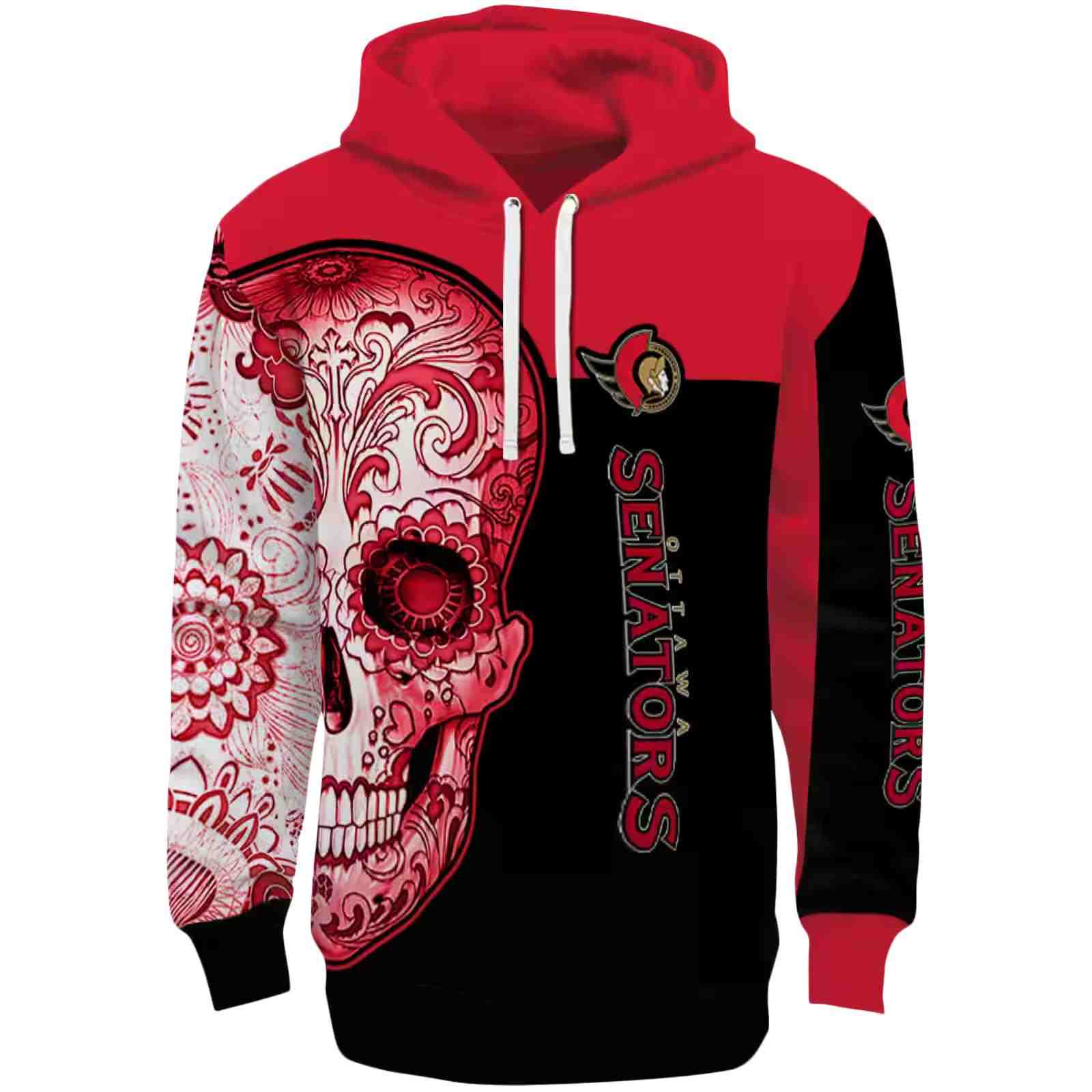 Ottawa Senators Sugar Skull Red Black Hoodie