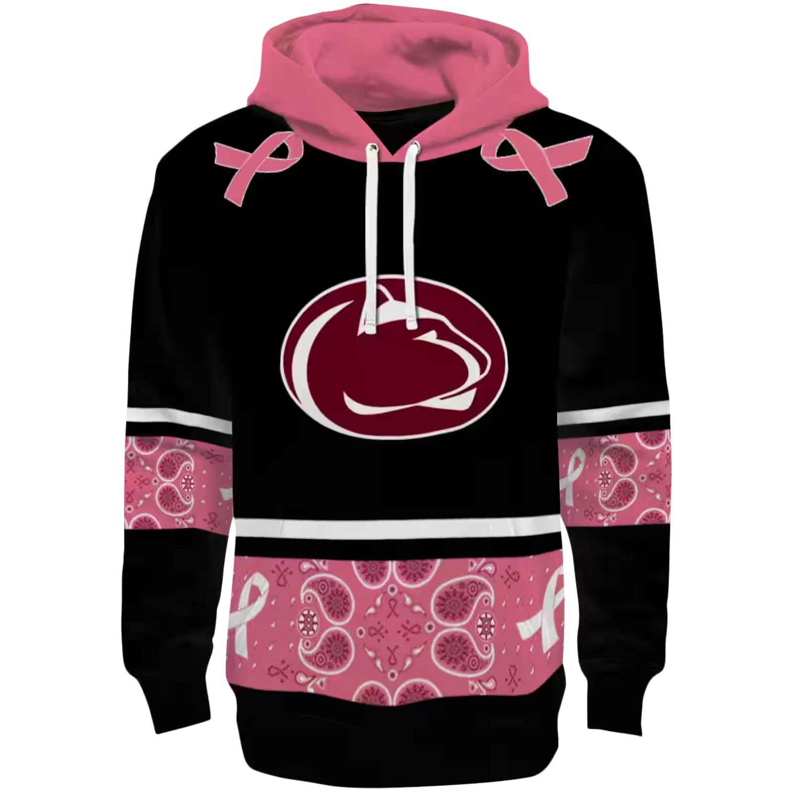 Penn State Nittany Lions Awareness Ribbon Black Pink Hoodie