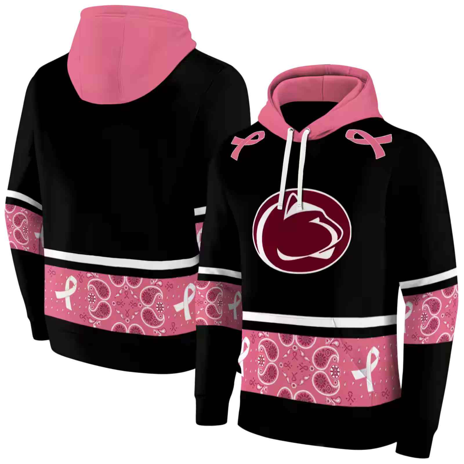penn state nittany lions awareness ribbon black pink hoodie fashion forward
