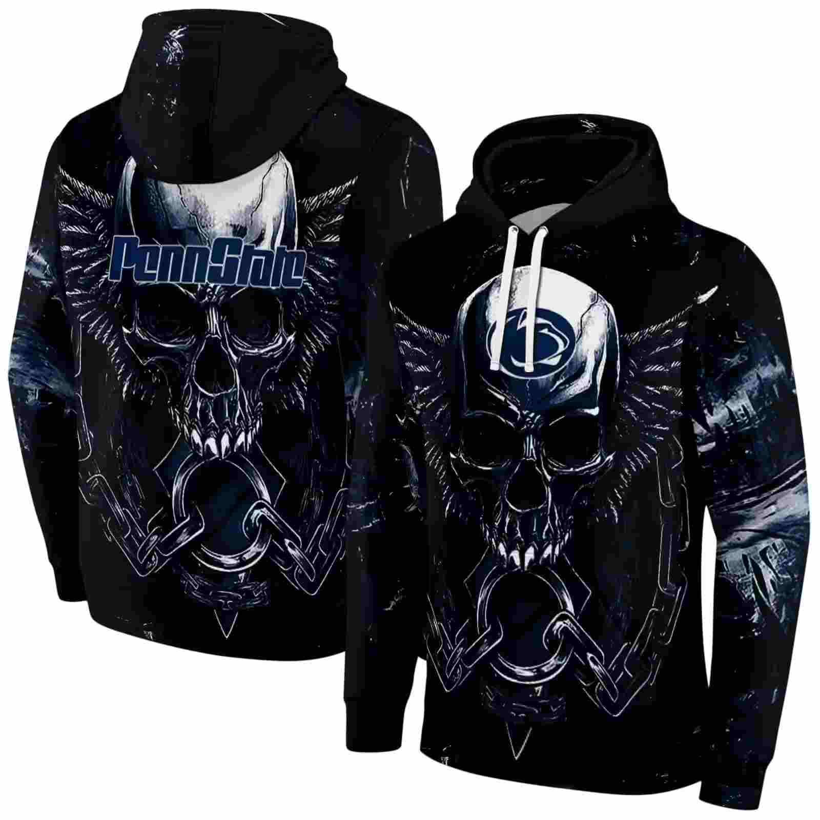 penn state nittany lions skull artwork blue black hoodie fashion forward