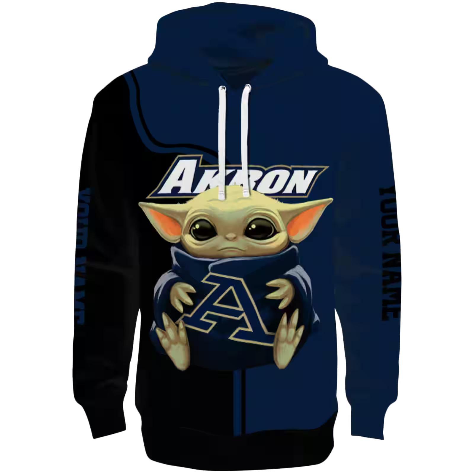 Personalized Akron Zips Baby Yoda Blue Black Hoodie