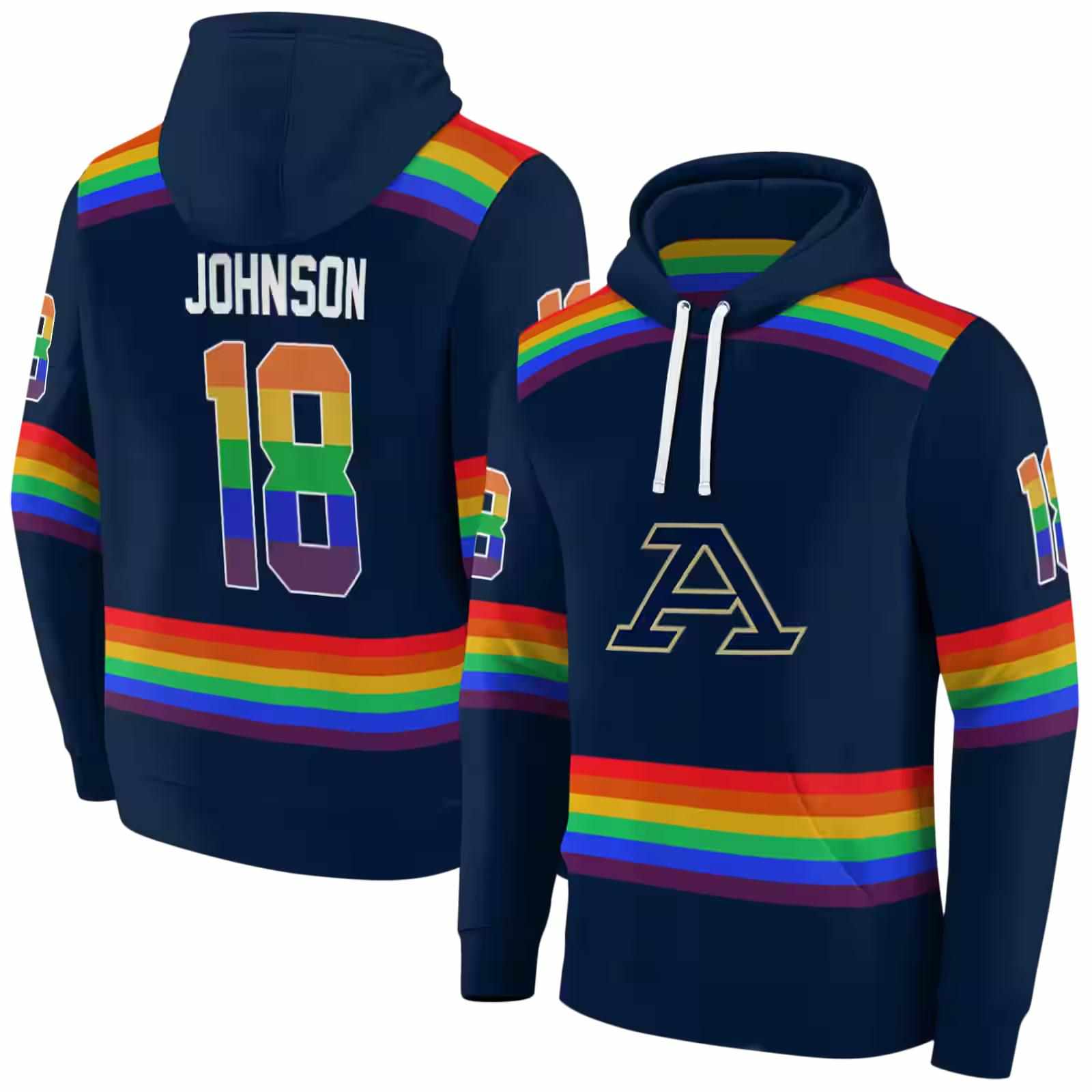 personalized akron zips rainbow stripes blue hoodie fashion forward