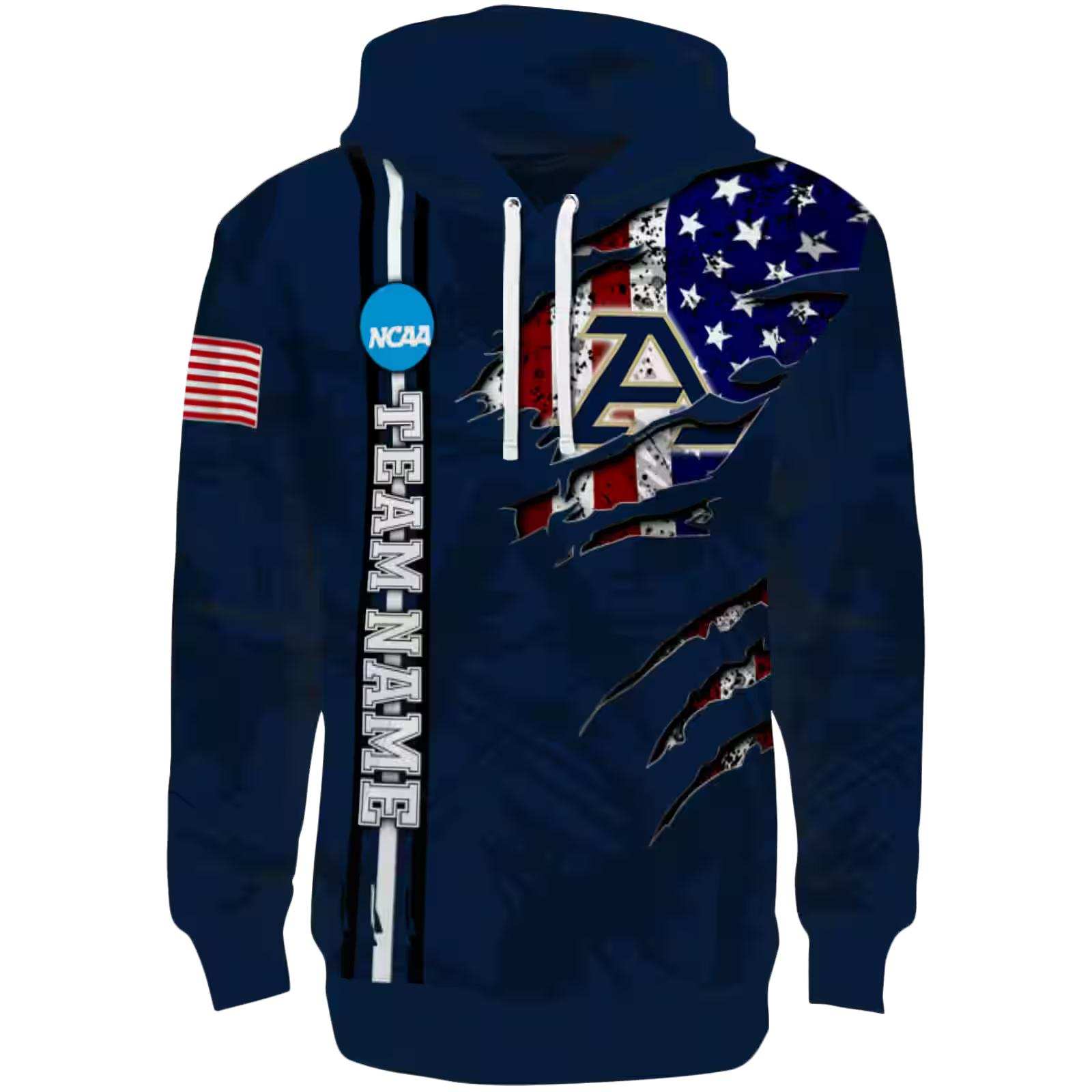 Personalized Akron Zips Ripped Flag Blue Hoodie