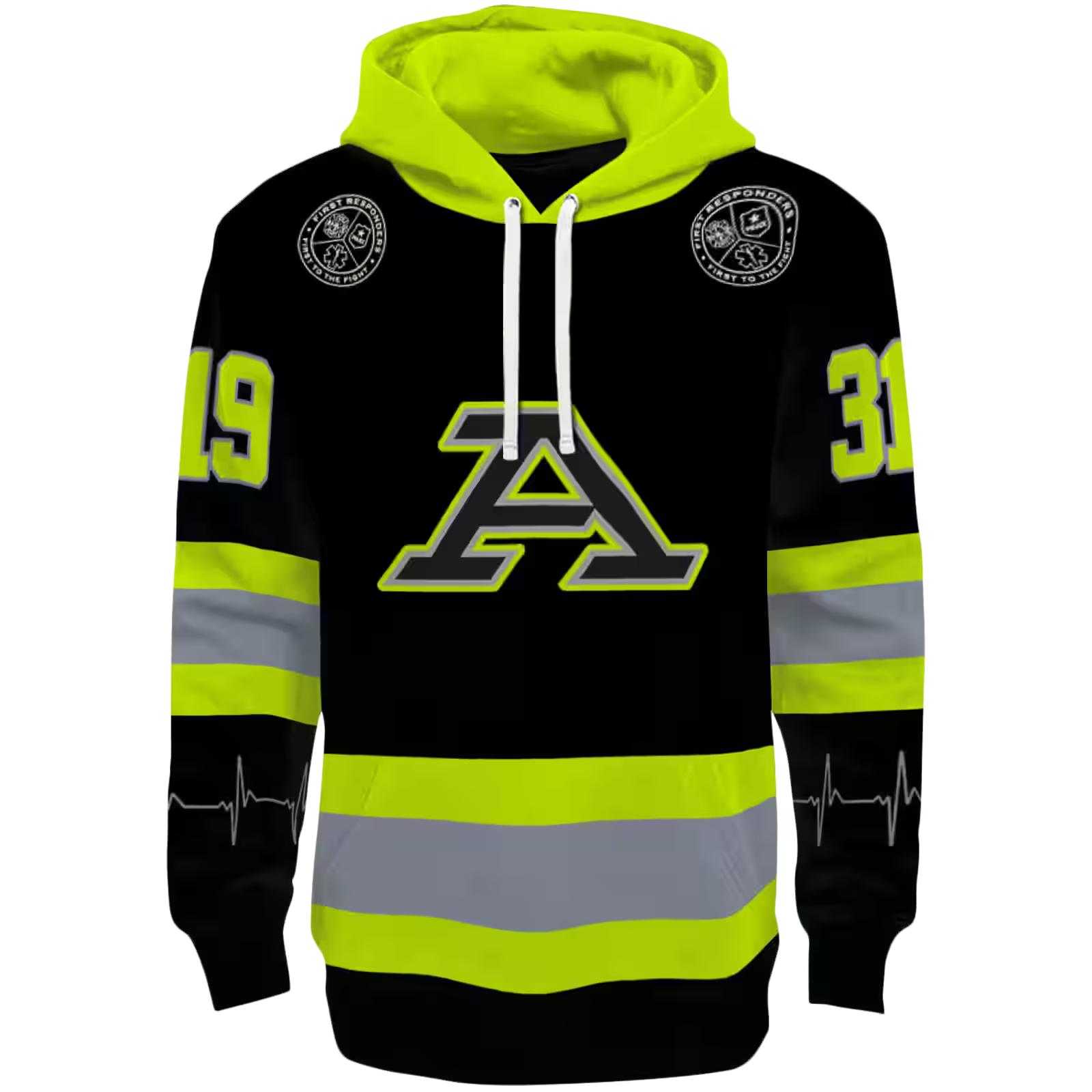 Personalized Akron Zips Safety Motif Black Neon Green Hoodie