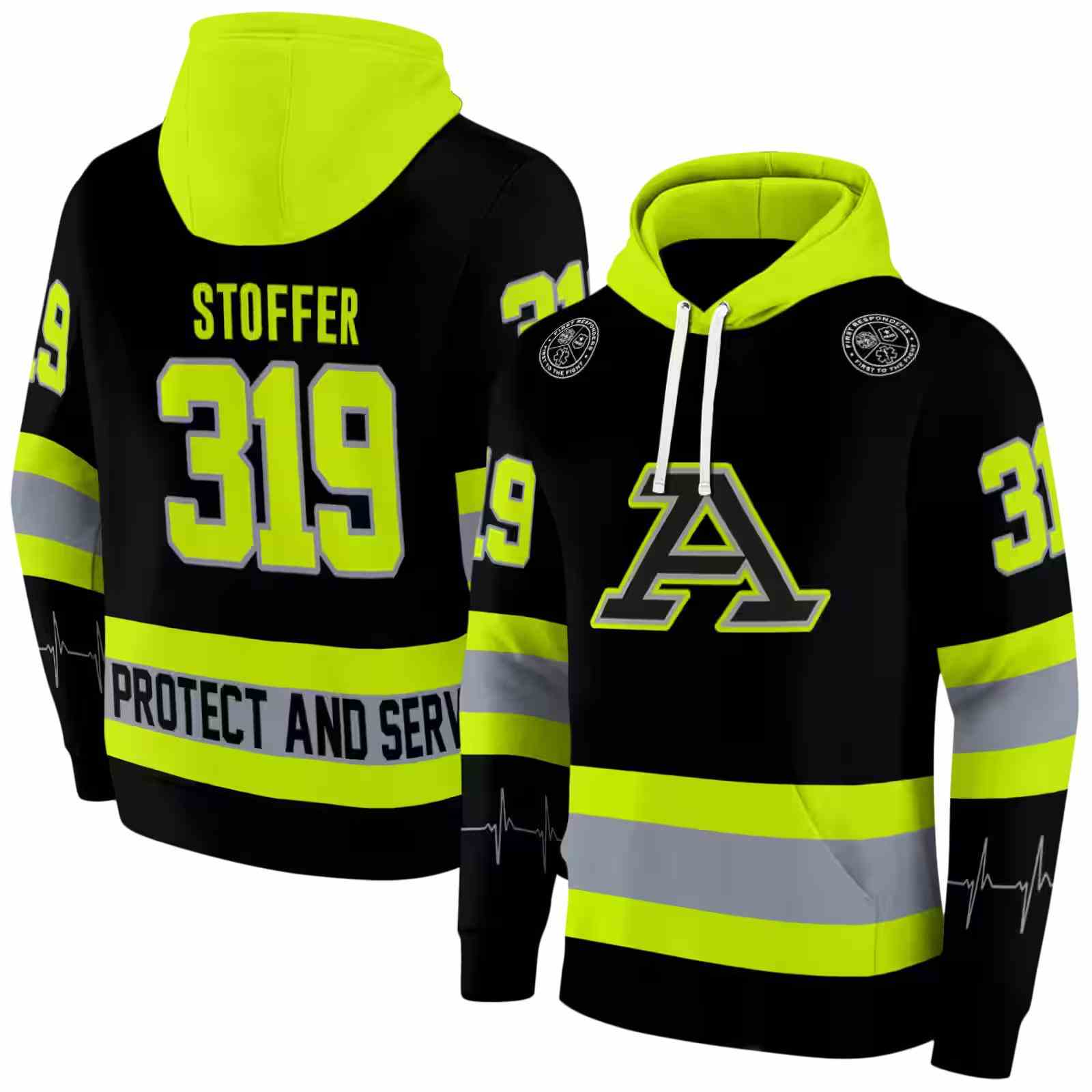 personalized akron zips safety motif black neon green hoodie fashion forward