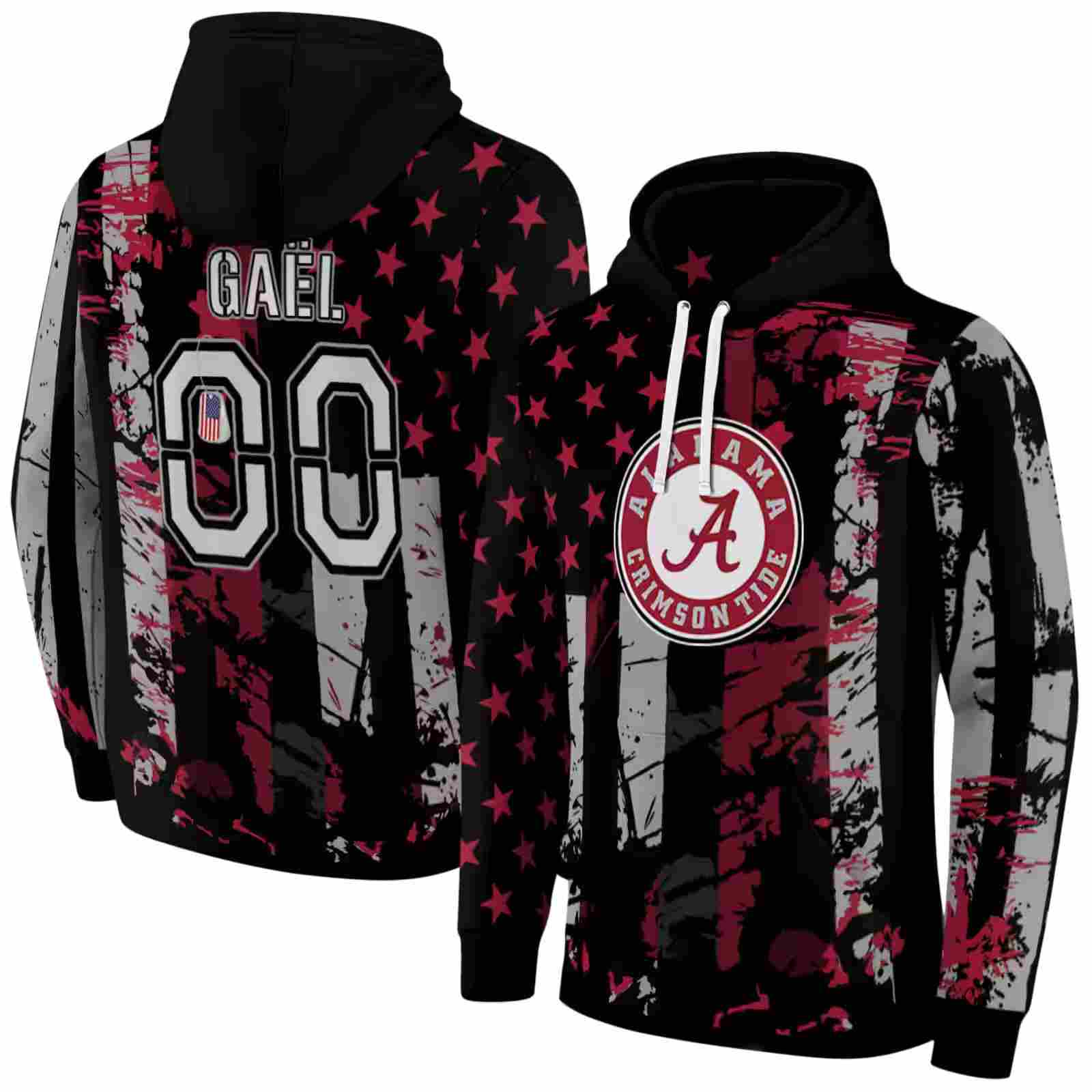 personalized alabama crimson tide distressed flag crimson black hoodie fashion forward