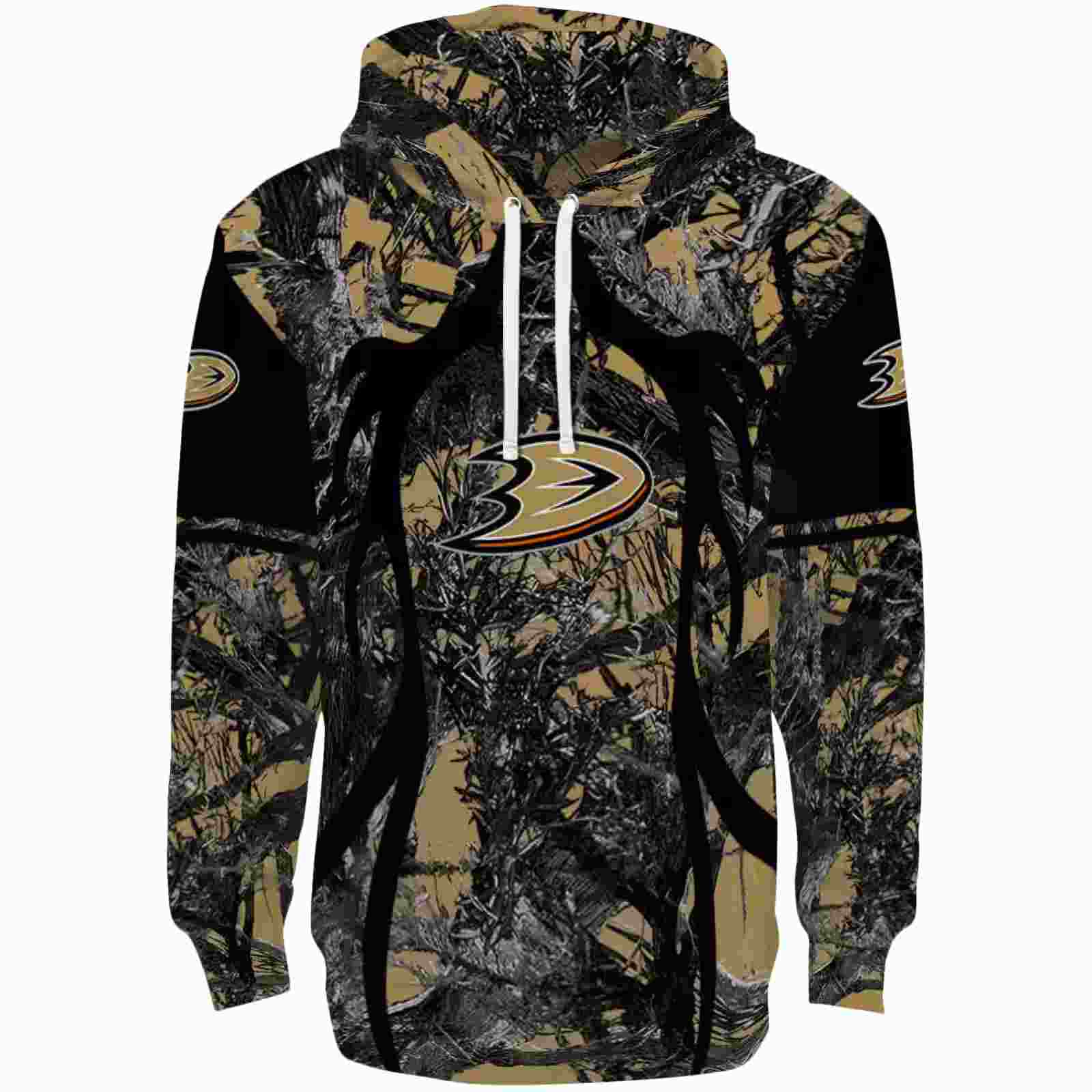 Personalized Anaheim Ducks Hunting Theme Gold Black Hoodie