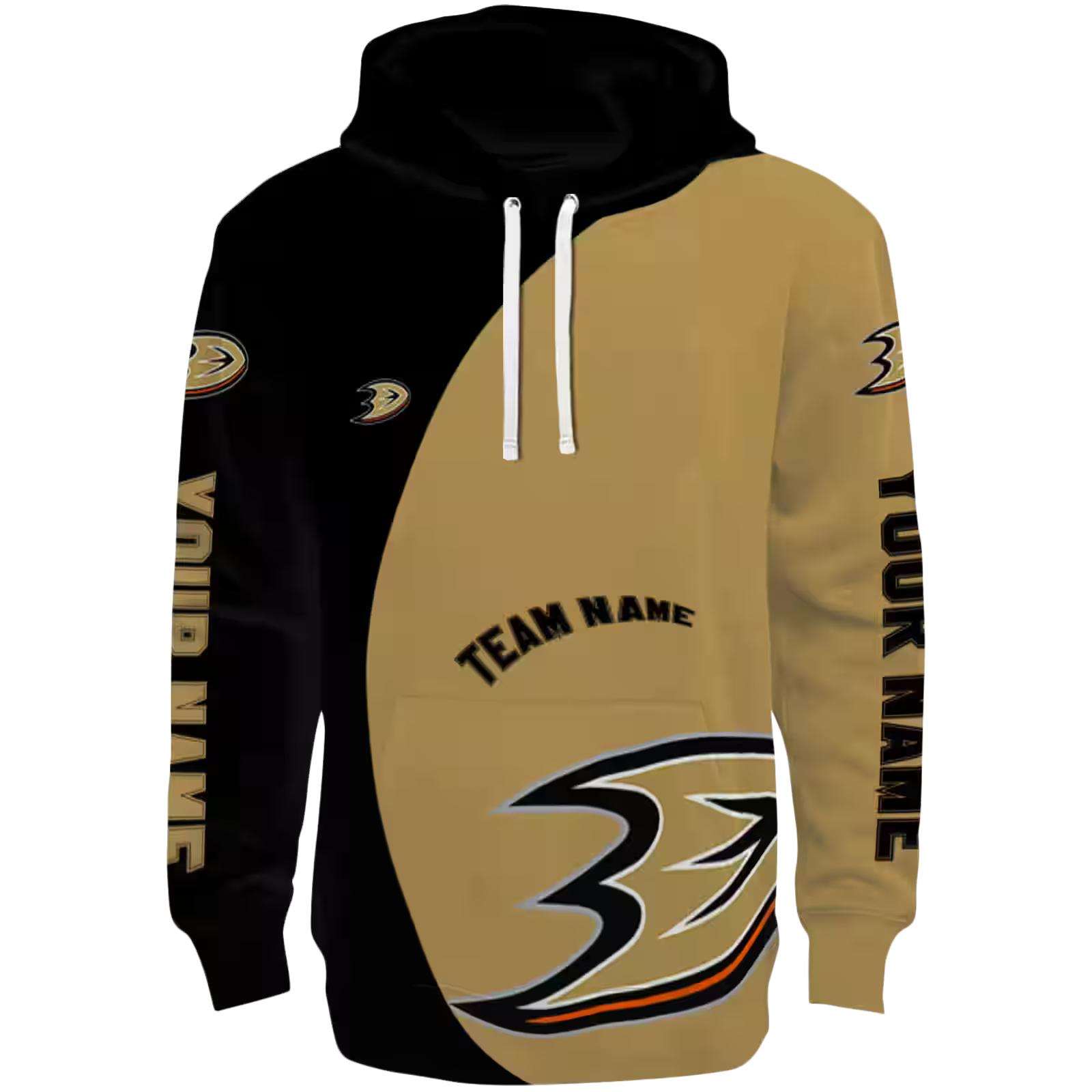 Personalized Anaheim Ducks Minimalist Design Gold Black Hoodie