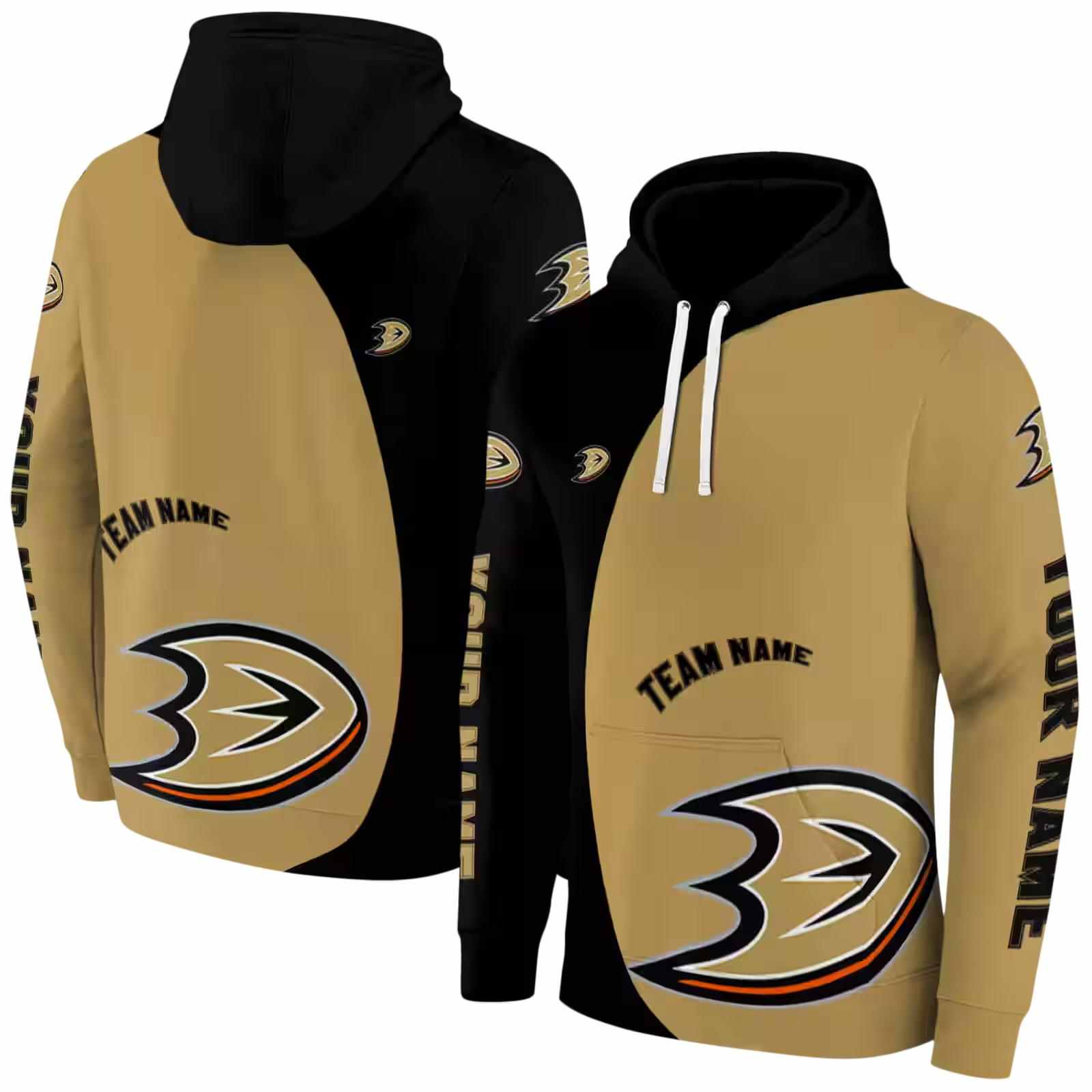 personalized anaheim ducks minimalist design gold black hoodie fashion forward